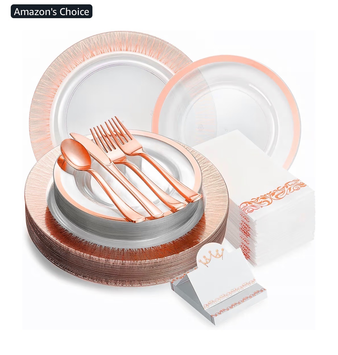 LAXORE 200 Pcs Plastic Disposable Dinner Plates Set for 25 Guests