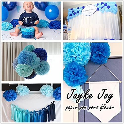 12 Pcs Tissue Pom Poms Kit, Tissue Paper Flowers for Birthday, Boy Blue Mix