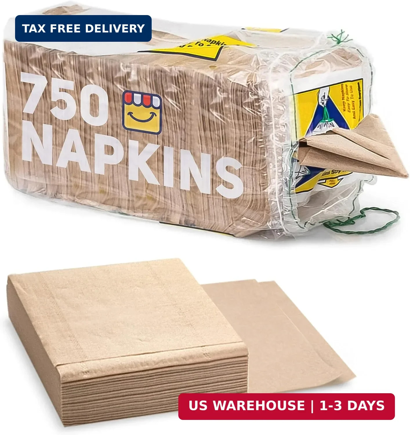 (750-Pack) Brown Napkins – Bulk Unbleached, Natural & Rustic Kraft Paper Napkins