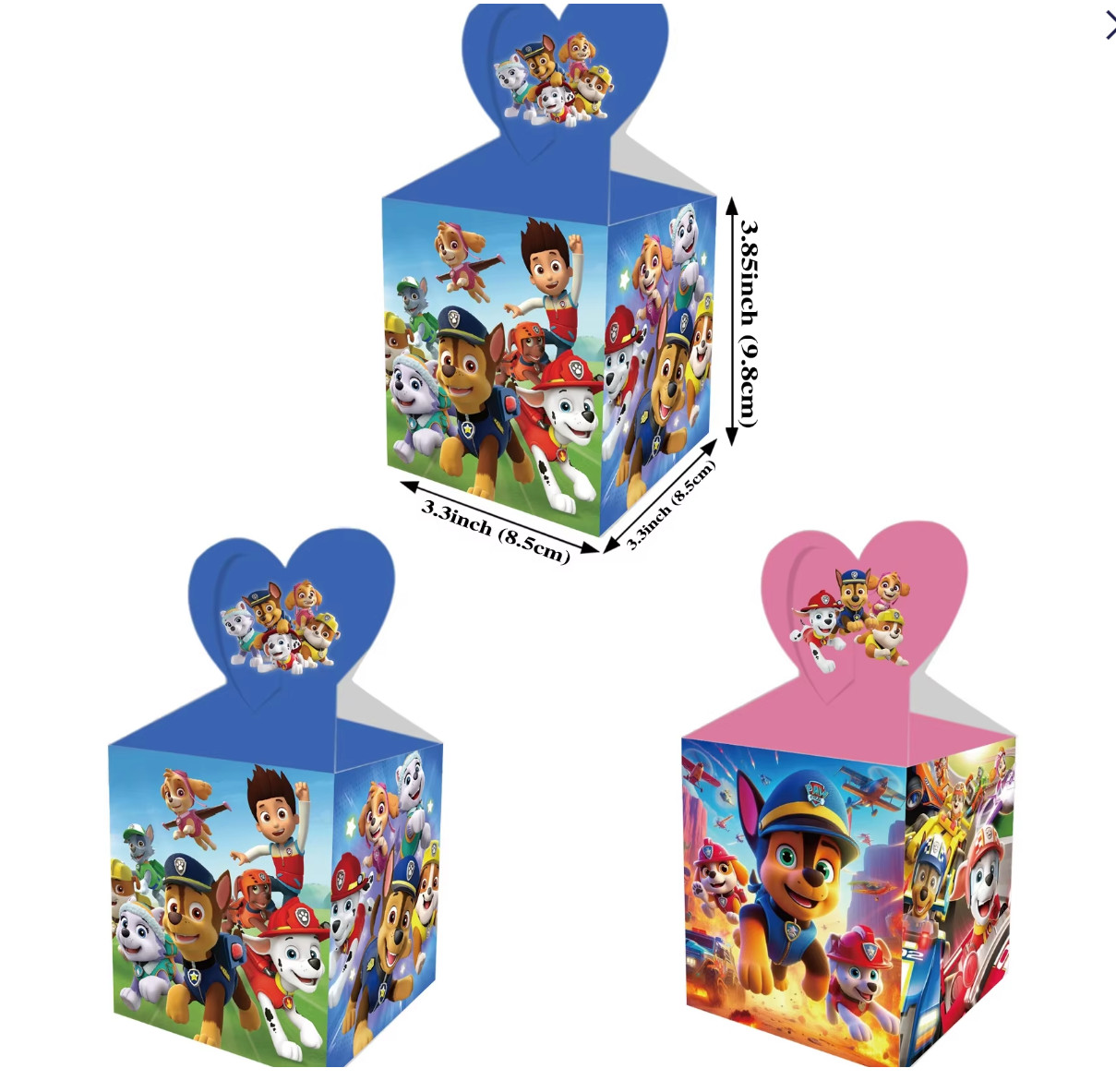 12pk PAW Patrol Favor Boxes – Custom Heart Handle Kids Birthday Candy Gift Box
