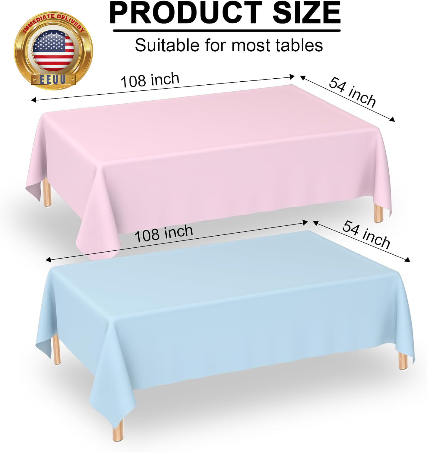 2 Pack Gender Reveal Plastic Tablecloths, Disposable Rectangle Pink and Blue Pas