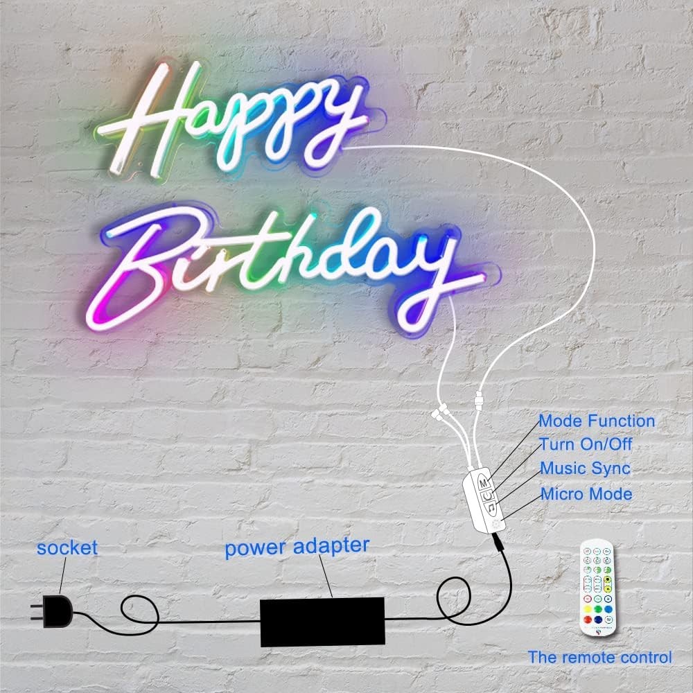Extra Large 43″ Multi Color Happy Birthday Neon Sign – App/Remote Control, RG…