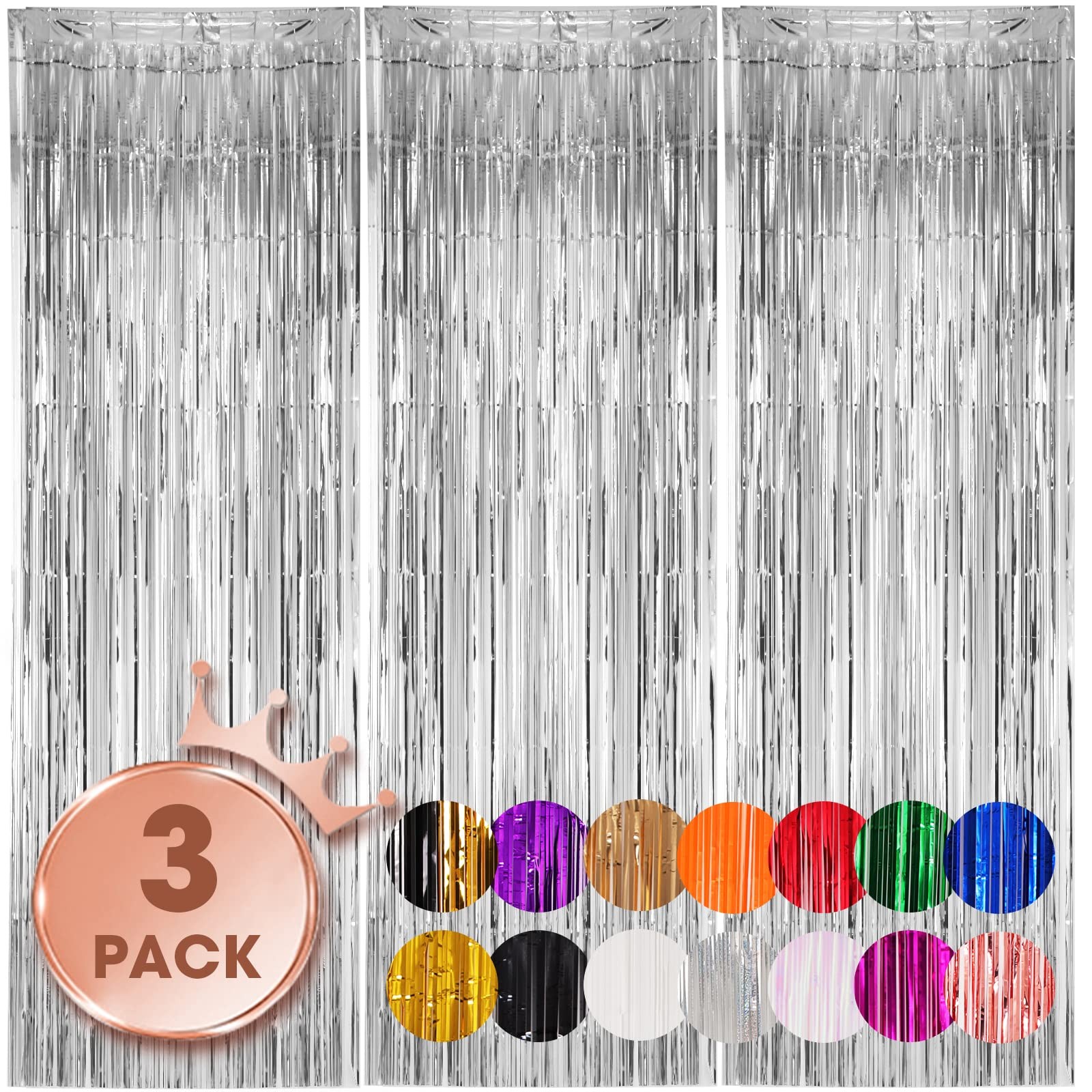 Voircoloria 3 Pack 3.3×8.2 Feet Silver Foil Fringe Backdrop Curtains, Tinsel Str