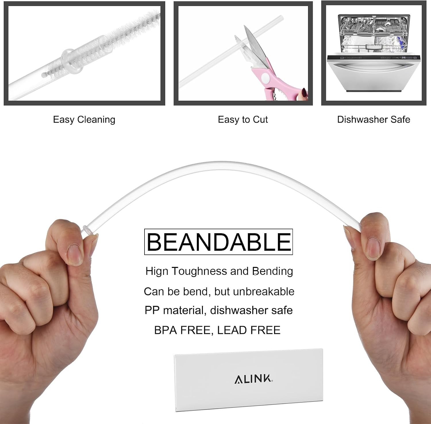 Elegant 12-Pack Clear Reusable Straws, Top-Rack Dishwasher Safe Included Brush