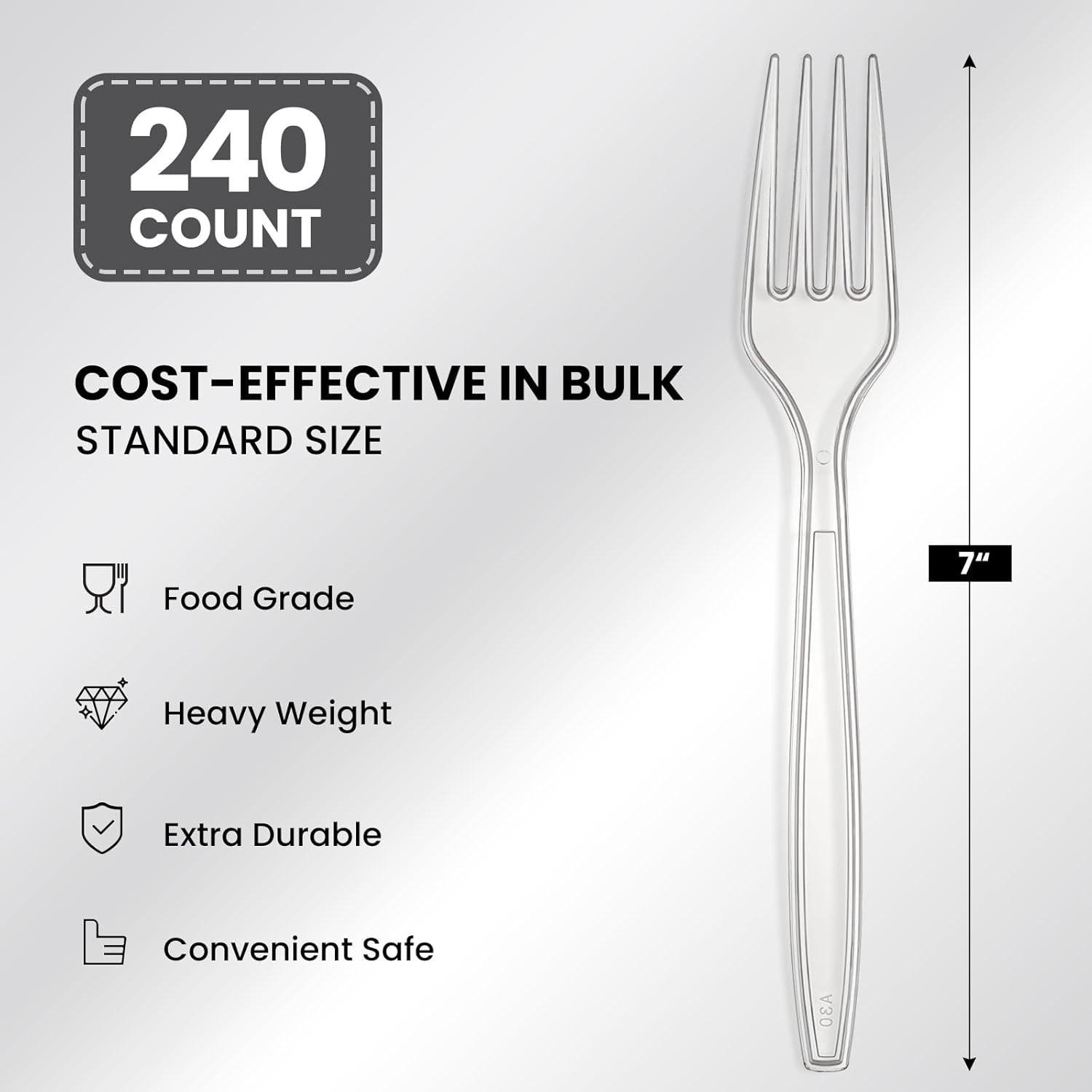 240 Count Extra Heavy Duty Clear Plastic Forks, Solid and Durable Premium Dispos