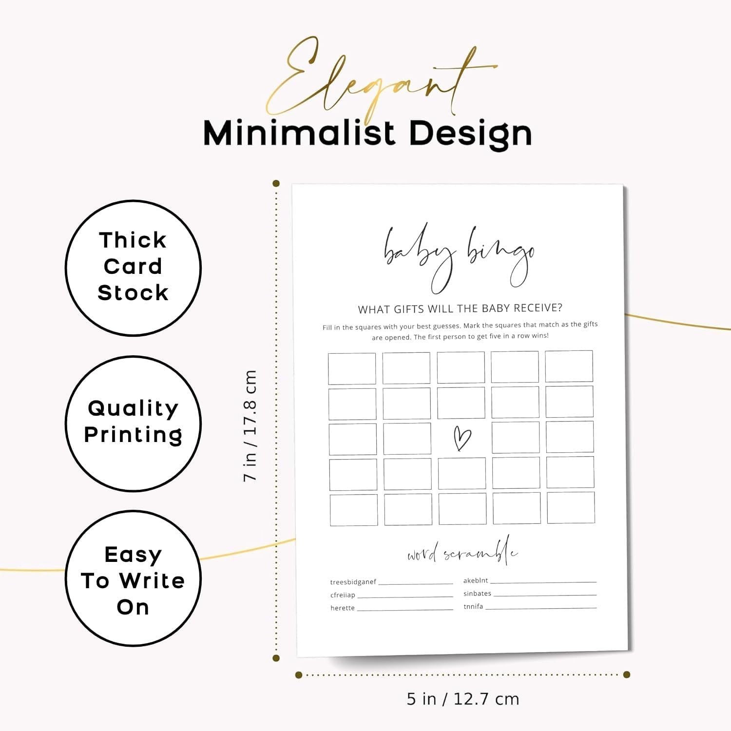 Bridal Shower Bingo, Bridal Shower Game for 50 Guests, 50 Cards, Minimalist
