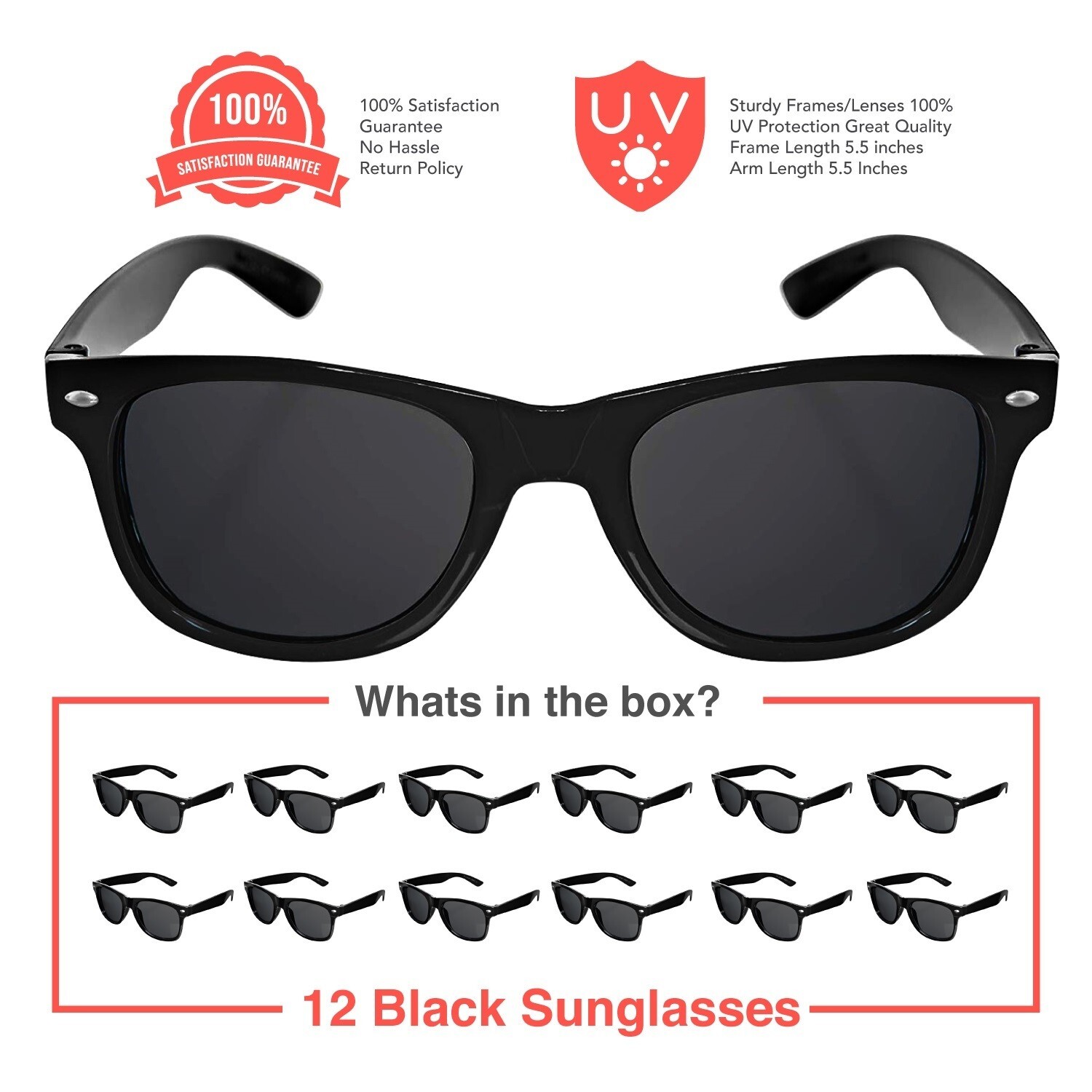 BLACK SUNGLASSES BULK 12 PACK Retro Vintage Fashion Sunglasses Party Favors