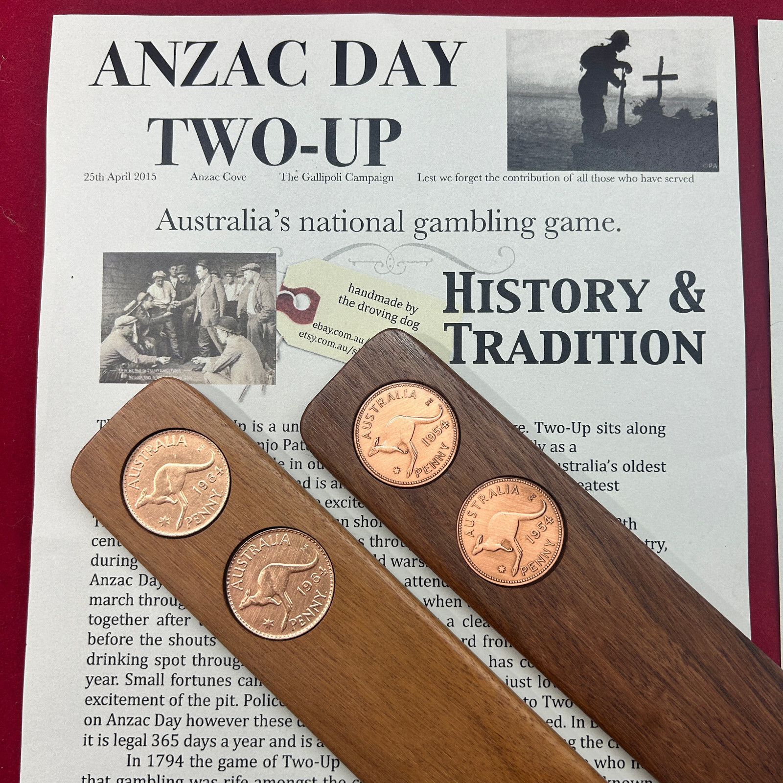 50th Birthday Gift Present Two-Up game set 1973 Australian Pennies two up