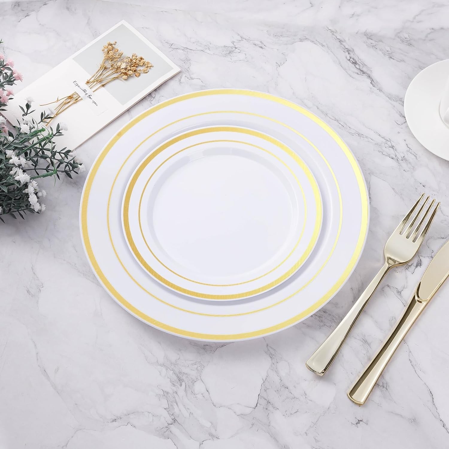 200PCS Gold Plastic Plate, Disposable Party Plates with 100 Dinner Plates and…
