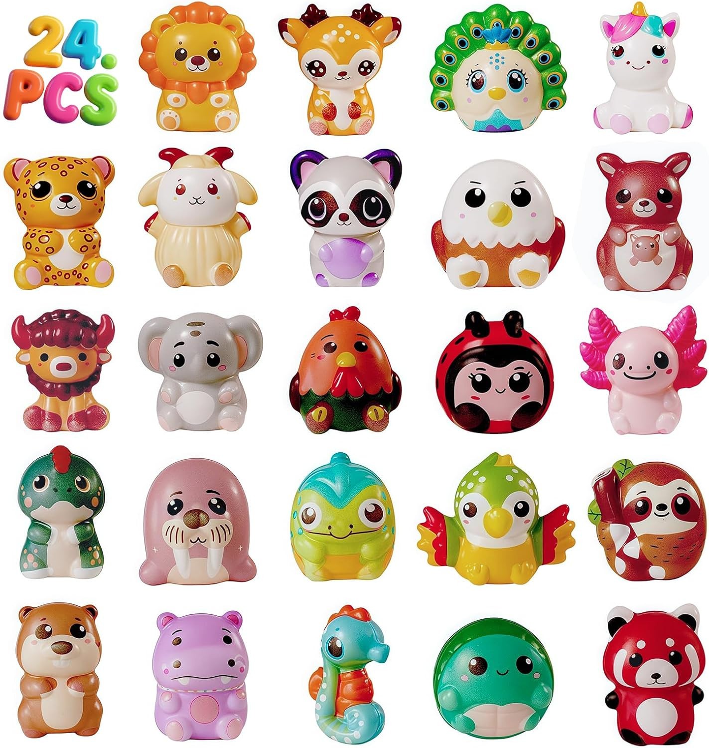 24 PCS Bulk Squishies for Kids, Party Favors, Prizes, Goody Bags & Rewards, 2 in