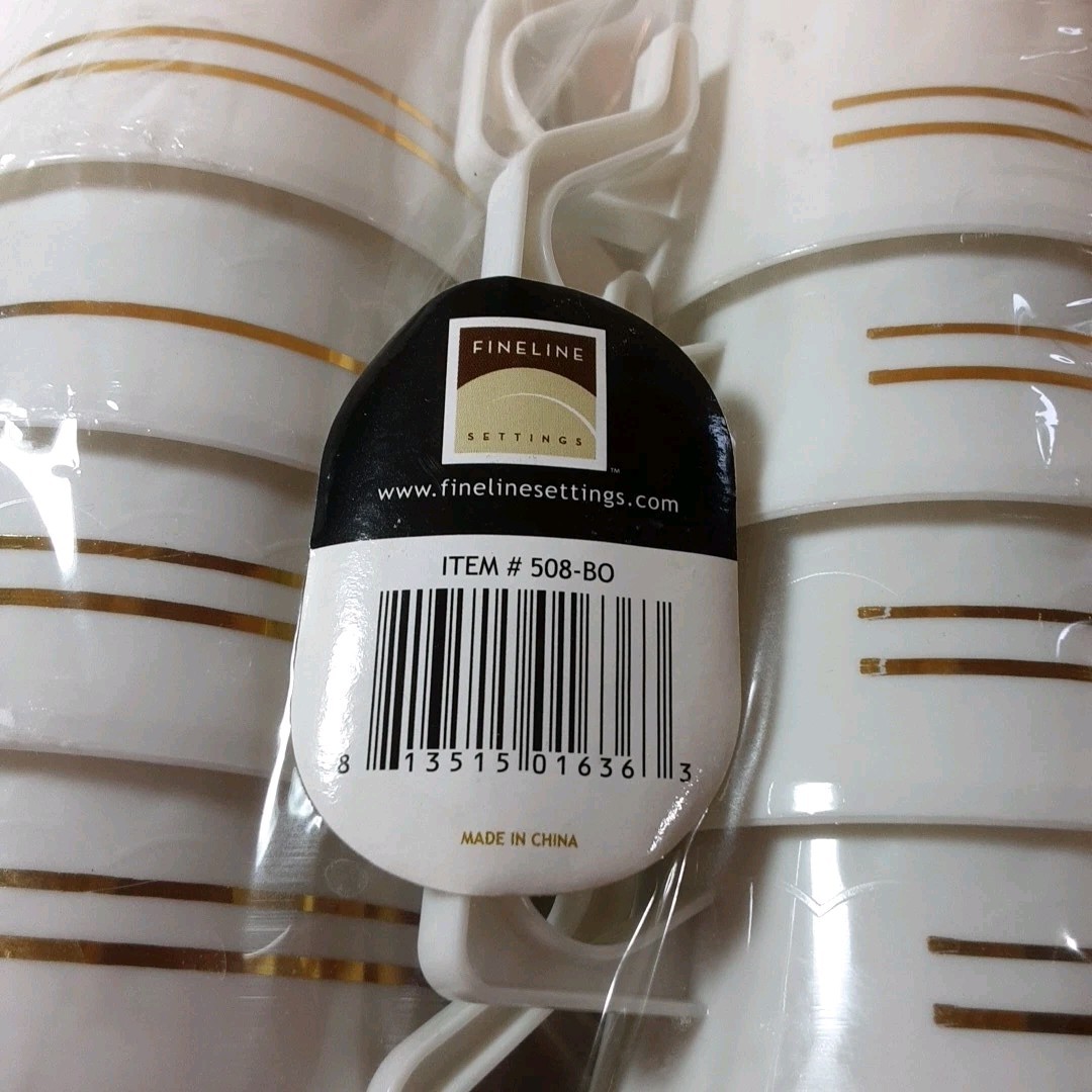 Fineline Settings Plastic 8 Oz. Coffee Mugs 12 Pk Gold Splendor NEW Unopened