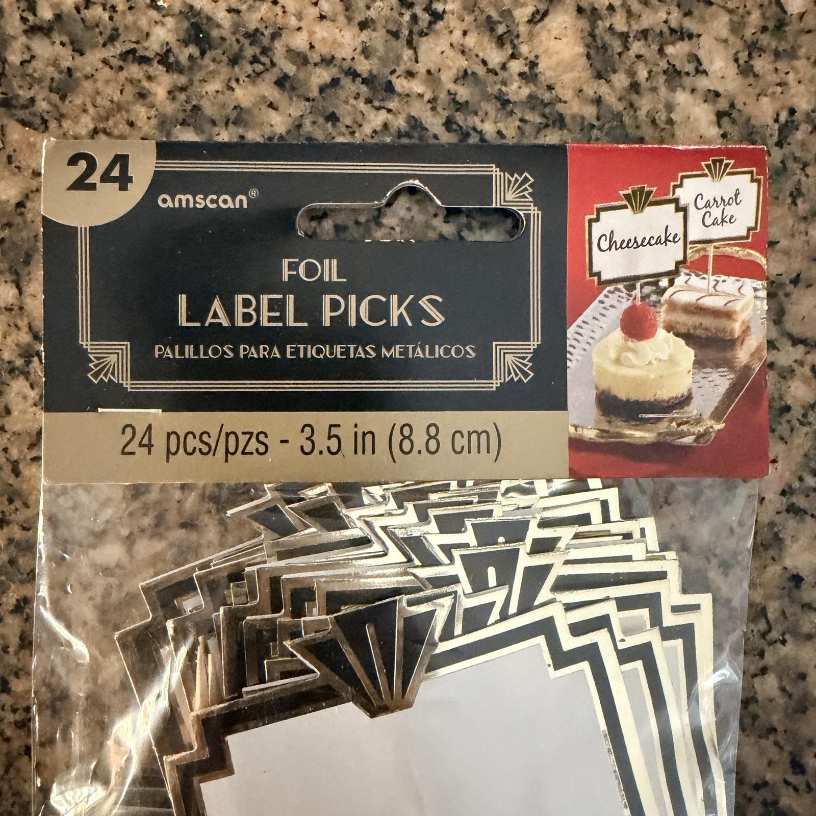 Amscan Foil Label Picks Set Of 3 Packs 72 Gold Art Deco Food Flags 3.5 In Party