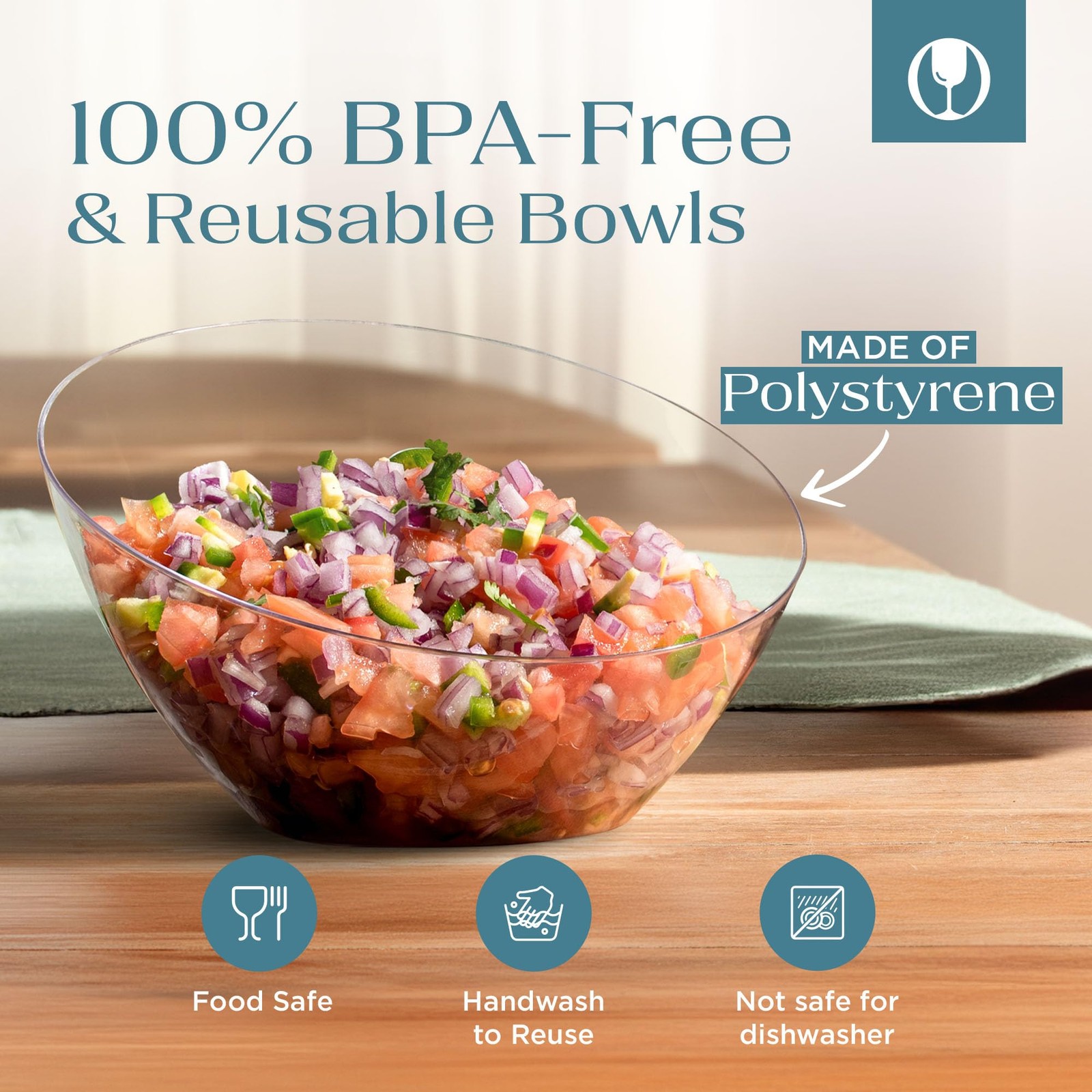 Crystal Clear, Disposable Premium Hard Plastic Medium Angled Bowl, Party, Sal…