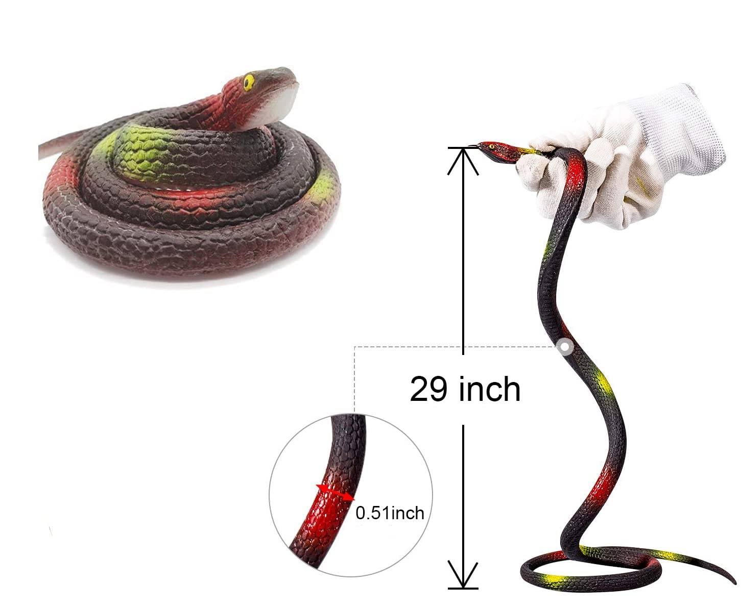 ZJMZZM Realistic Rubber Snakes – 4 Pieces 29 Inch Fake Rubber Snake to Keep B…