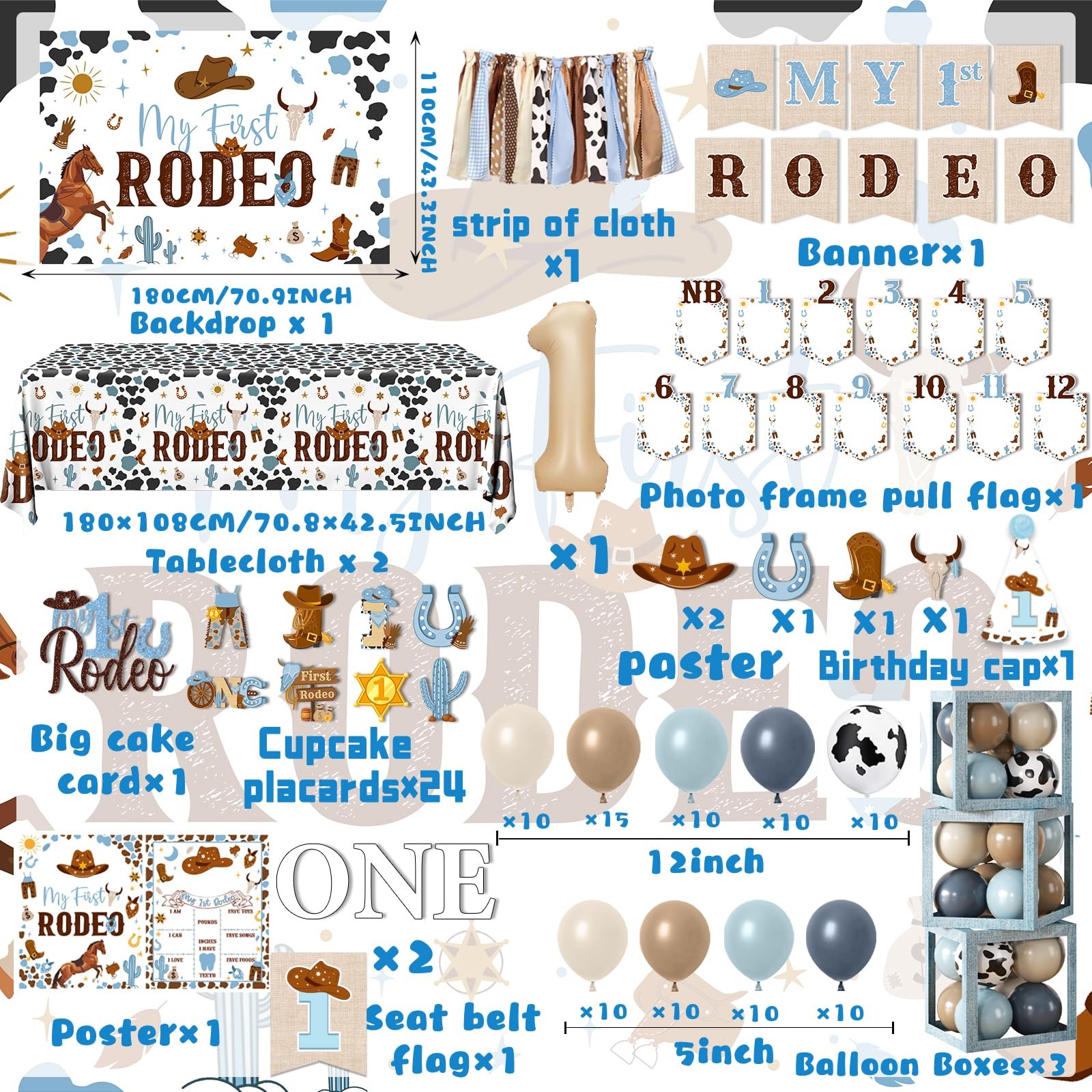 My First Rodeo Decorations Boy,1st Birthday Cowboy Party Supplies-1st First R…