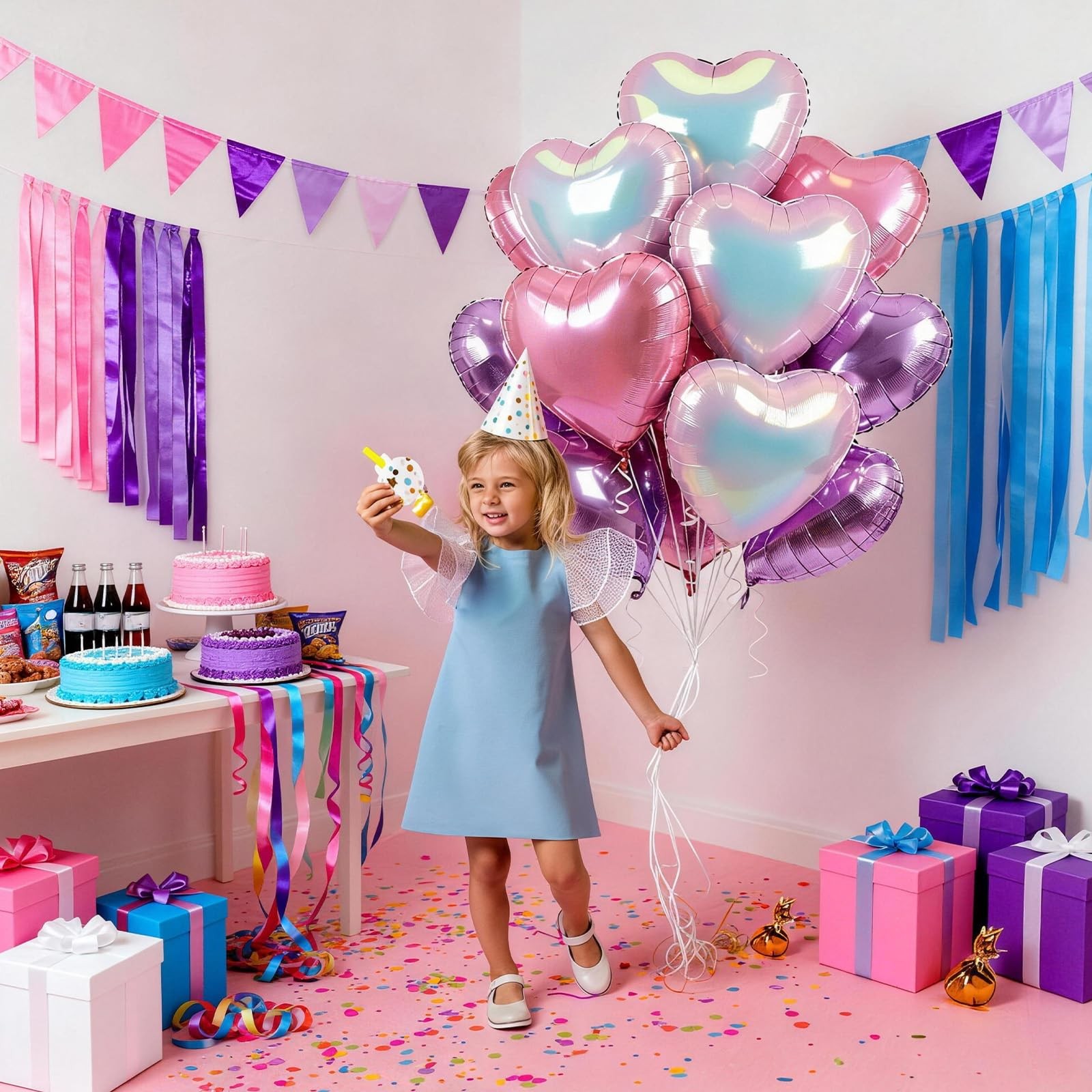Pink Purple Iridescent Heart Balloons, 12 Pcs Light Pastel Pink Lavender and .