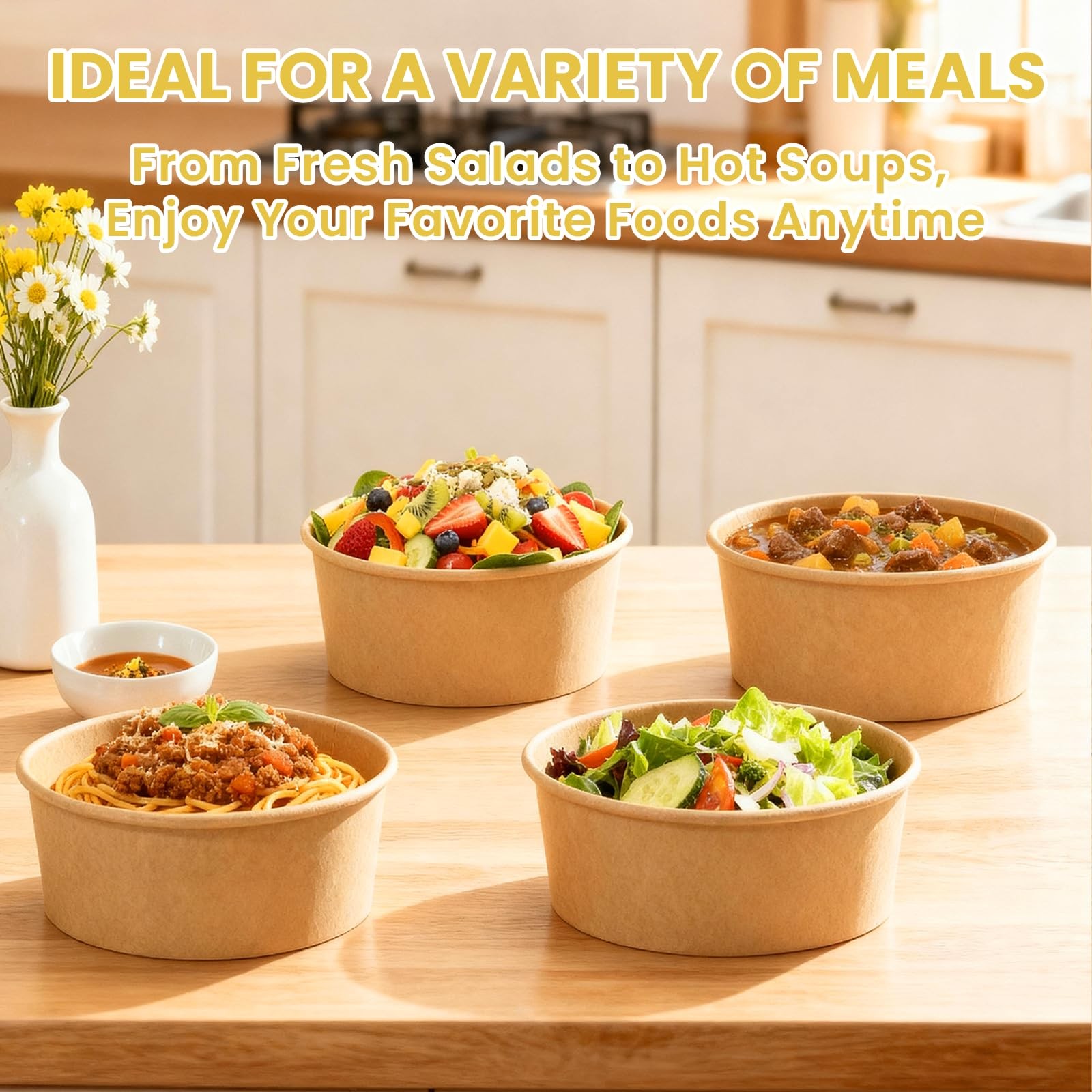50 Count 25 oz Large Disposable Paper Bowls with Lids, Salad Containers for L…