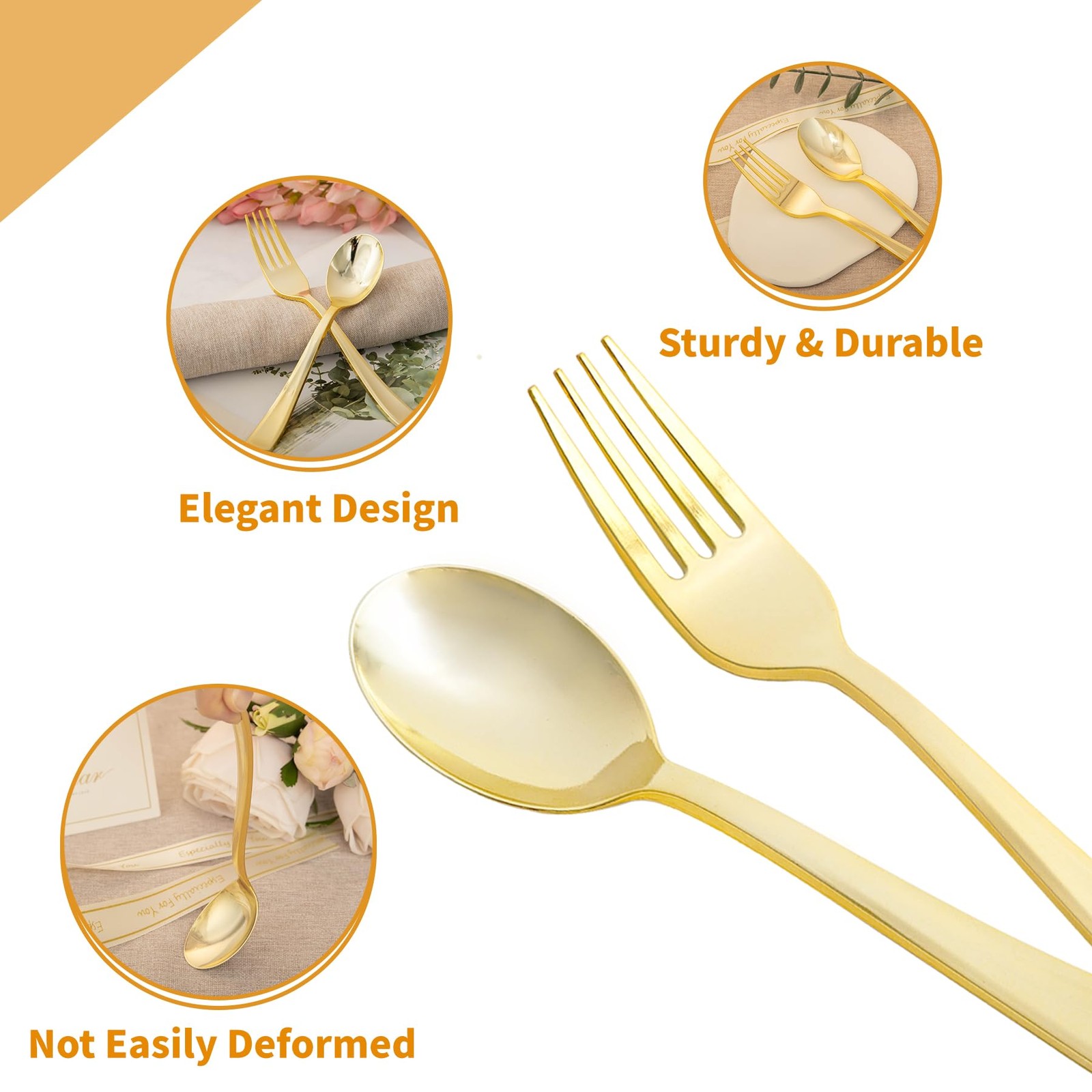 100PCS Gold Plastic Silverware, Heavy Duty Disposable Cutlery Set for Parties…
