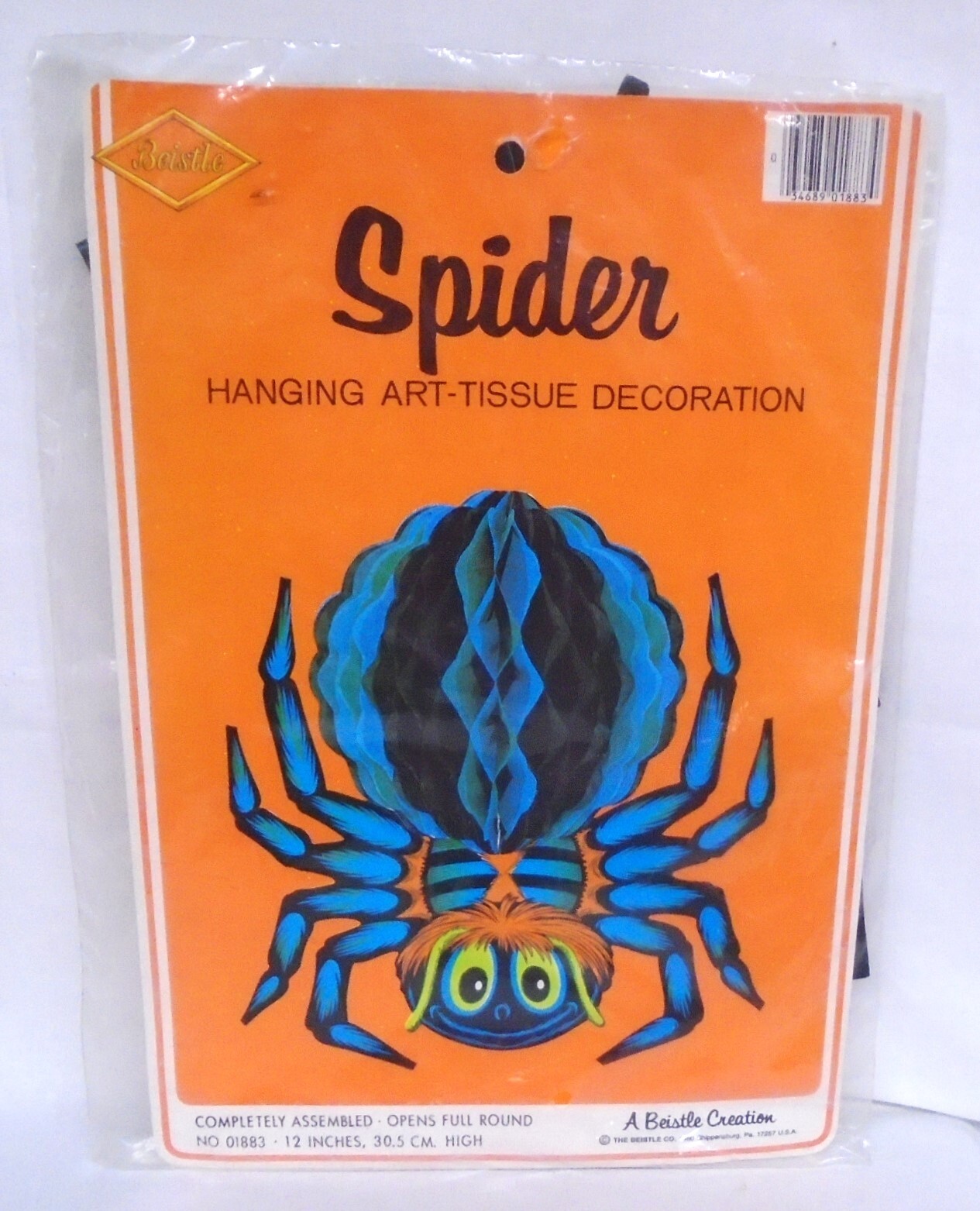 Vtg 1980 Beistle Halloween Decoration Spider Hanging Honeycomb Decoration Used