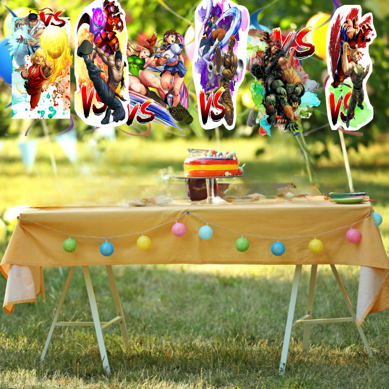STREET FIGHTER balloon Cupcake Topper Party Decoration Supplies birthday banner