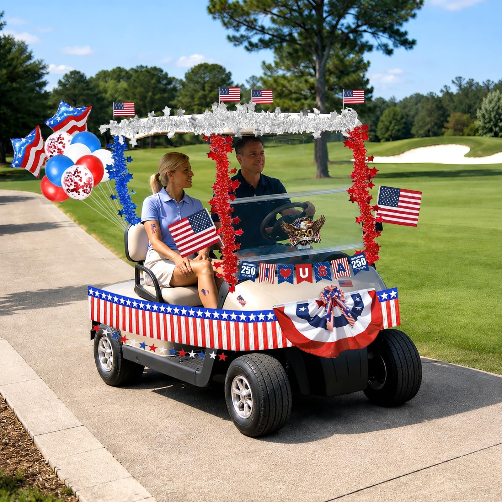 4th of July Car Parade Decorations Patriotic Golf Cart Decor,250th Anniversary