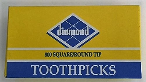 Diamond Square/Round Tip Toothpicks – One (1) 800 Count (Pack of 1), brown