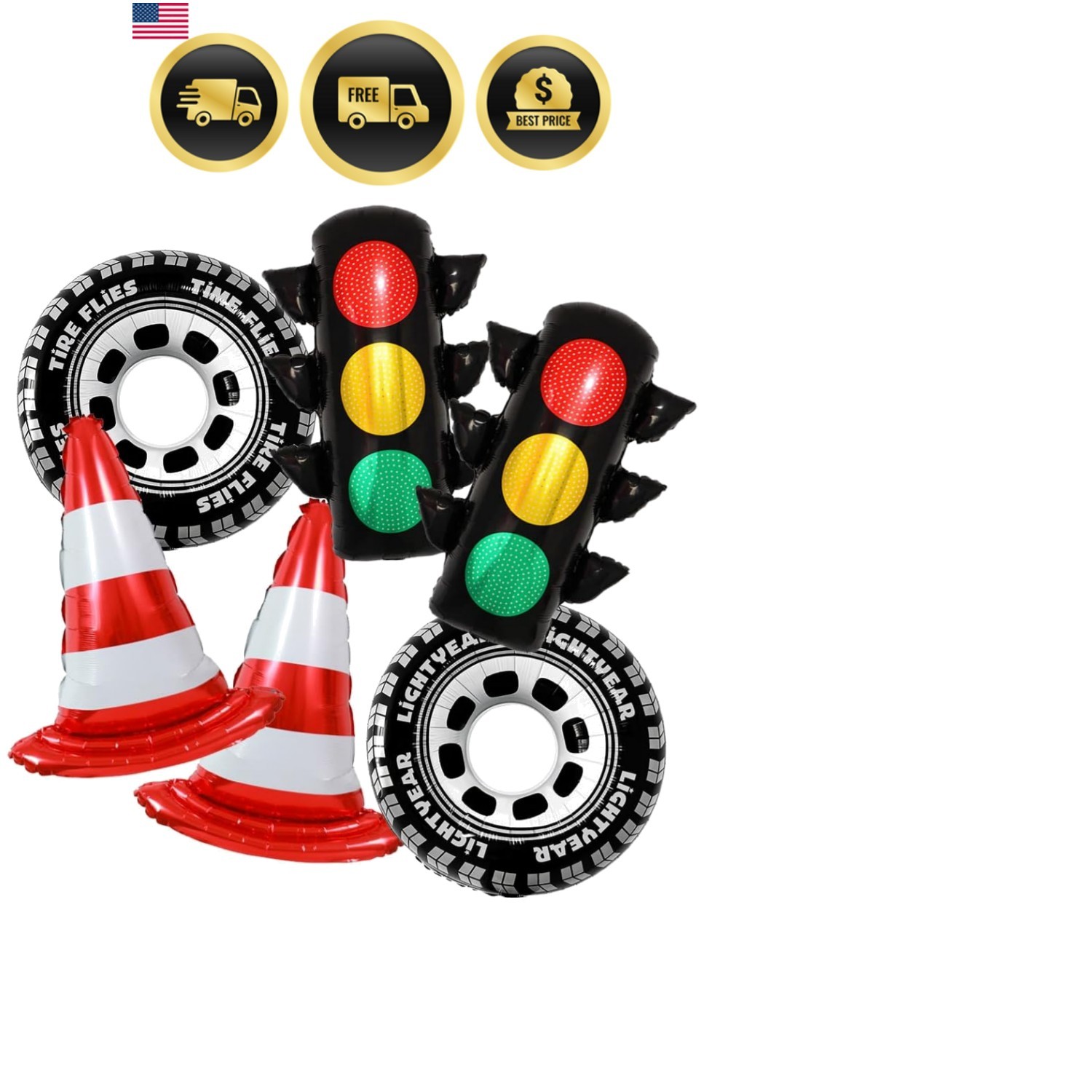 Car Party Balloons Race Car Traffic Cones Tires Balloons Decorations
