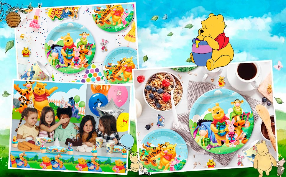 112 Pcs Disney Winnie The Pooh Party Supplies Party Decor Plates Balloon Banner