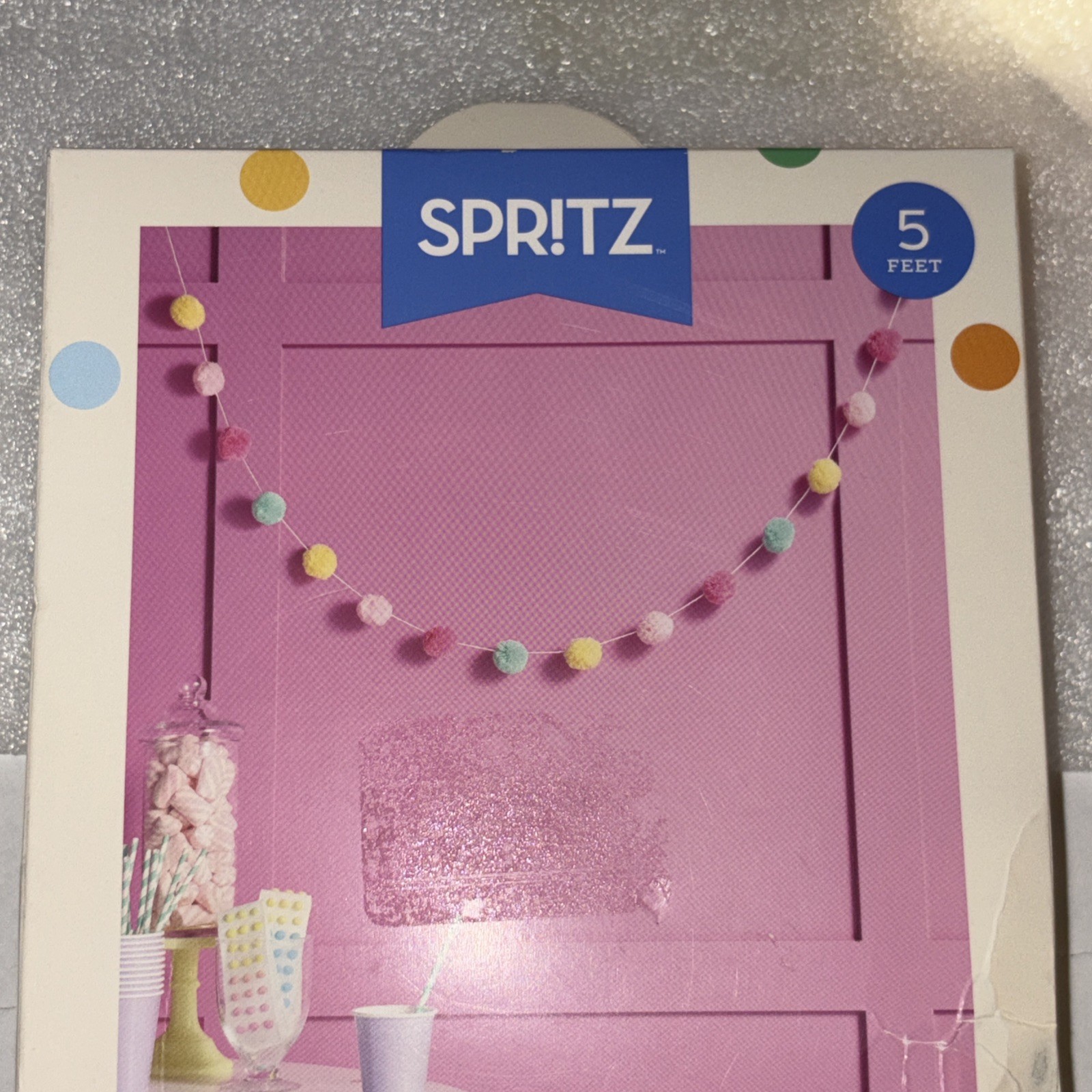 Spritz Colorful Pom Pom Garland 5ft Party Decoration Reusable NEW