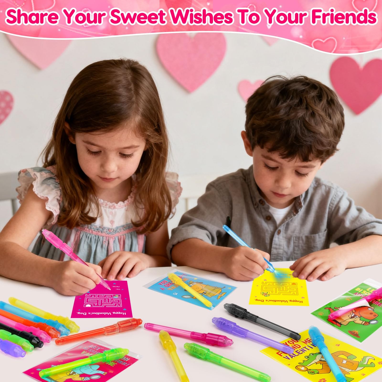 28PCS Spy Pens Valentines Day Gifts for Kids School Magic UV Light Pen Valent…