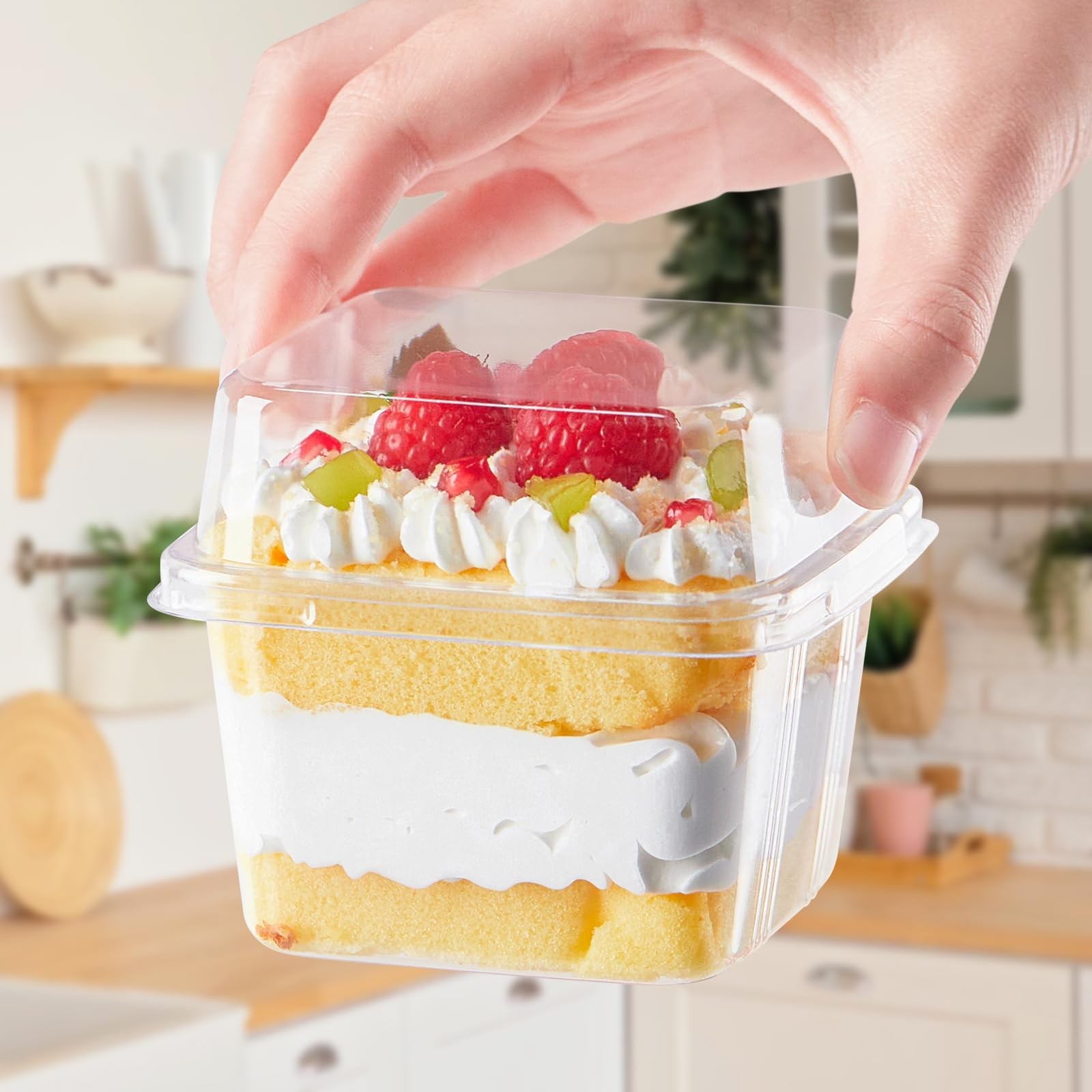 50 PCS 8 oz Clear Square Plastic Dessert Cups With Lids Sporks Containers