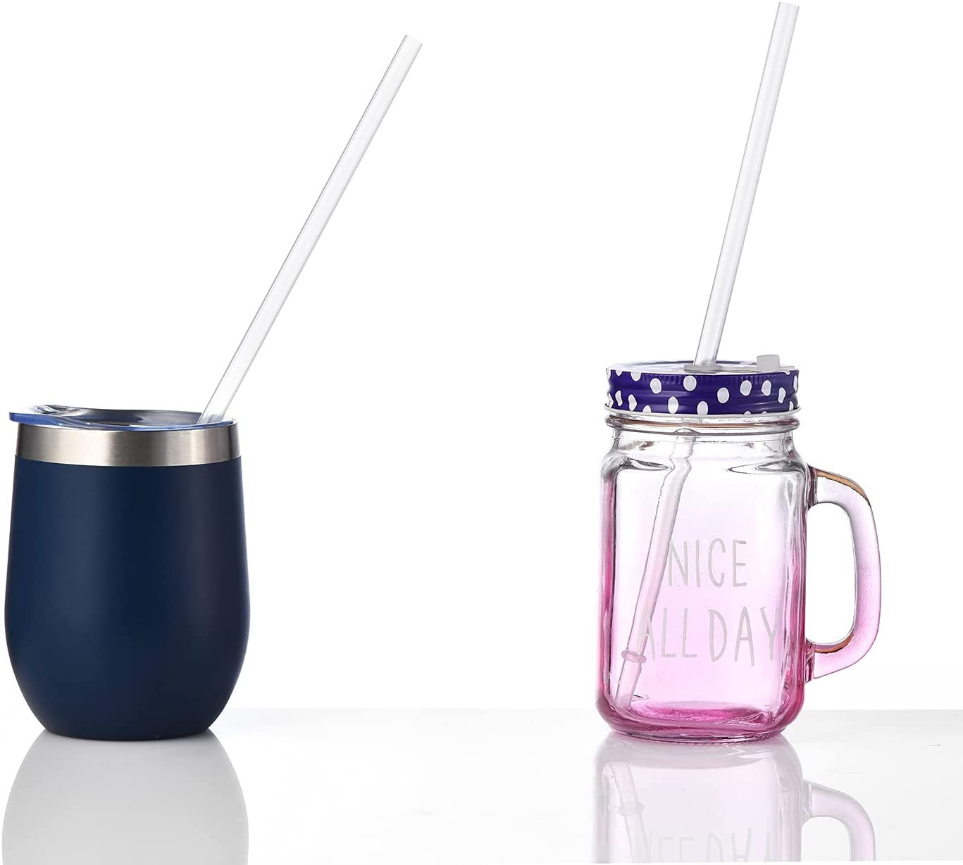 ALINK 12-Pack Reusable Hard Plastic Clear Straws, 10.5 in X 0.3 in Tumbler