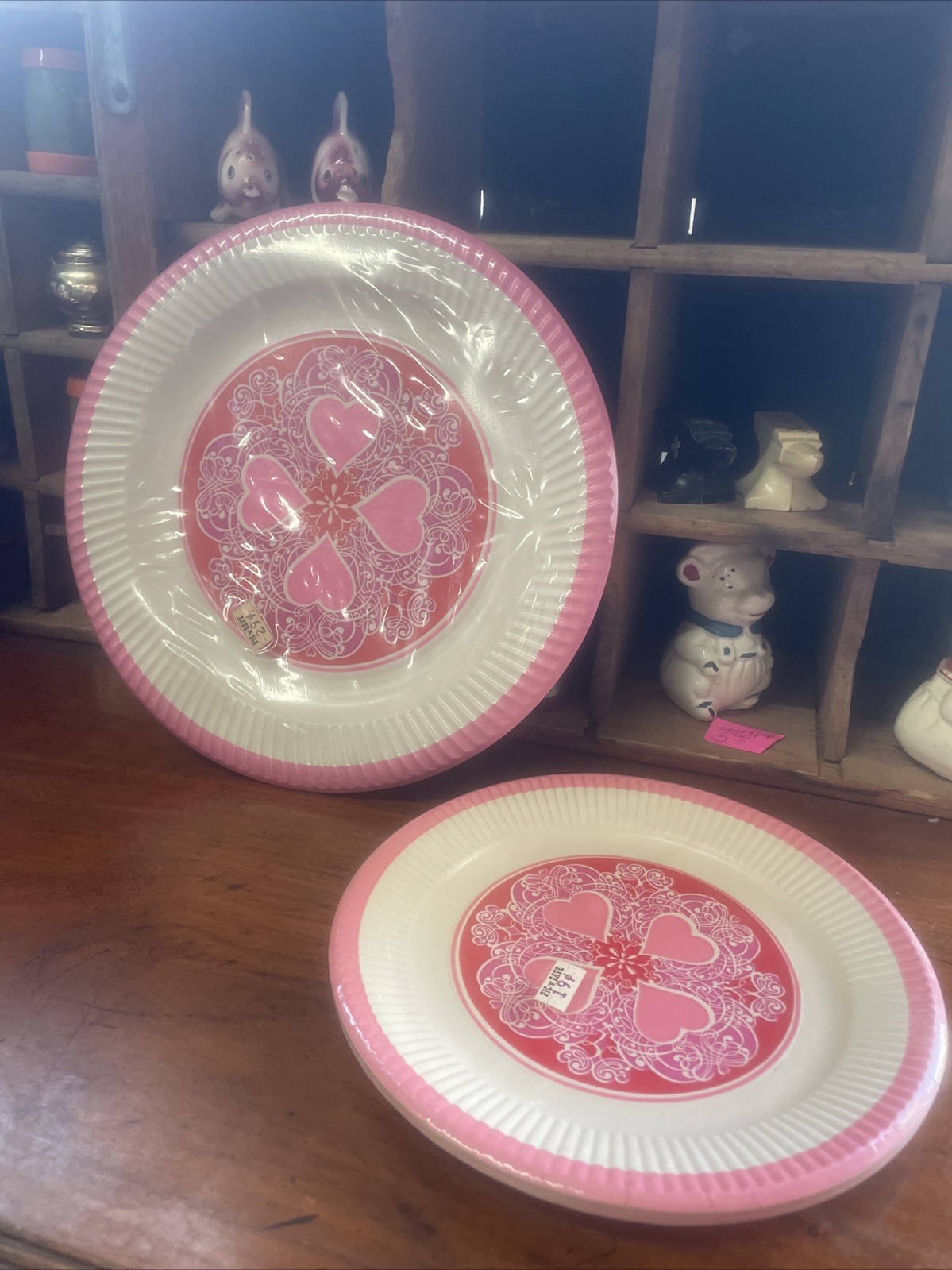 Vintage Valentines Pink Hearts Paper Plates Set Deadstock