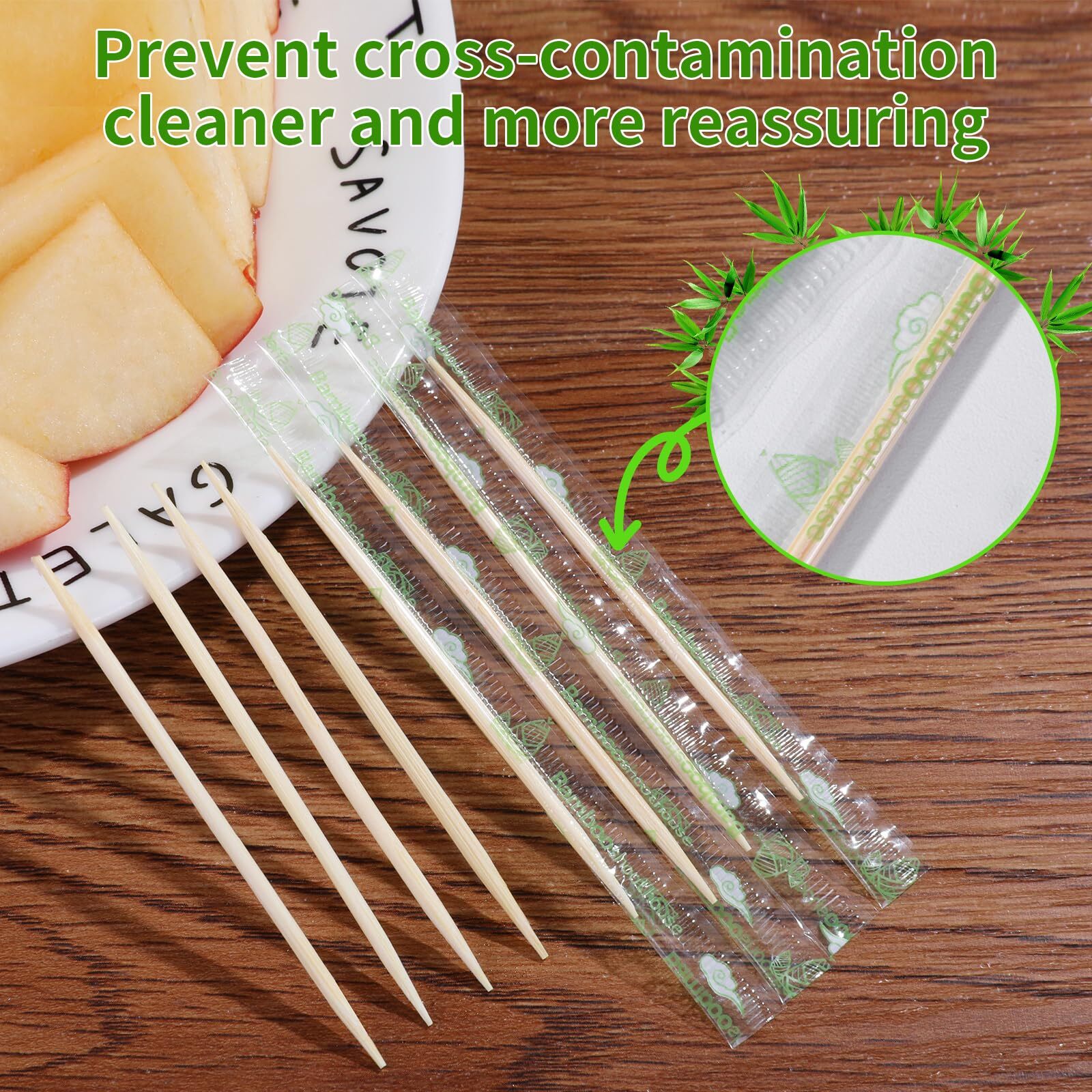Bamboo Wooden Toothpicks with Individually Wrapped Package| 2000-Count round Too