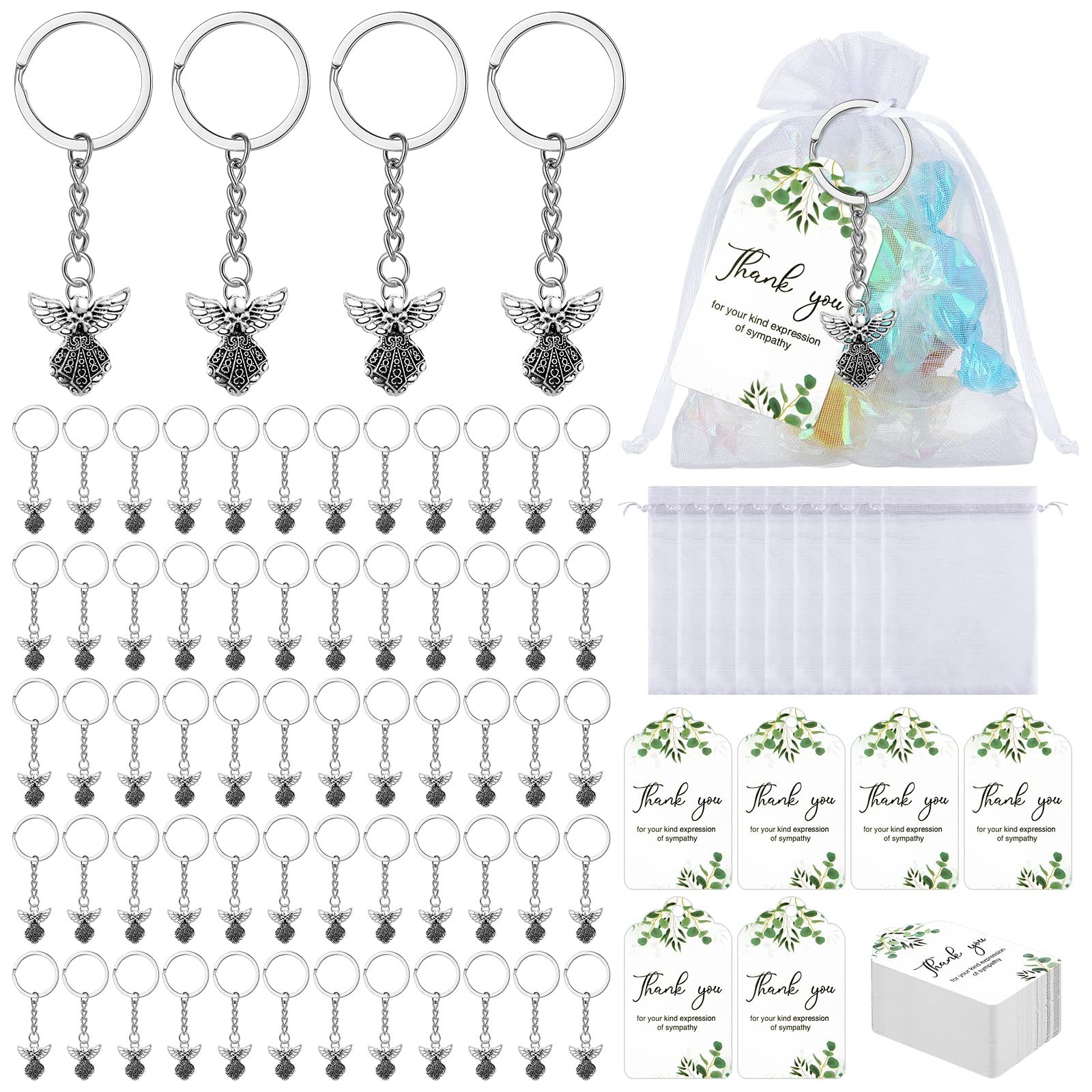 180 Pcs Funeral Favors Thank You Set 60 Pcs Angel Charm Keychain Angel Key Ri…