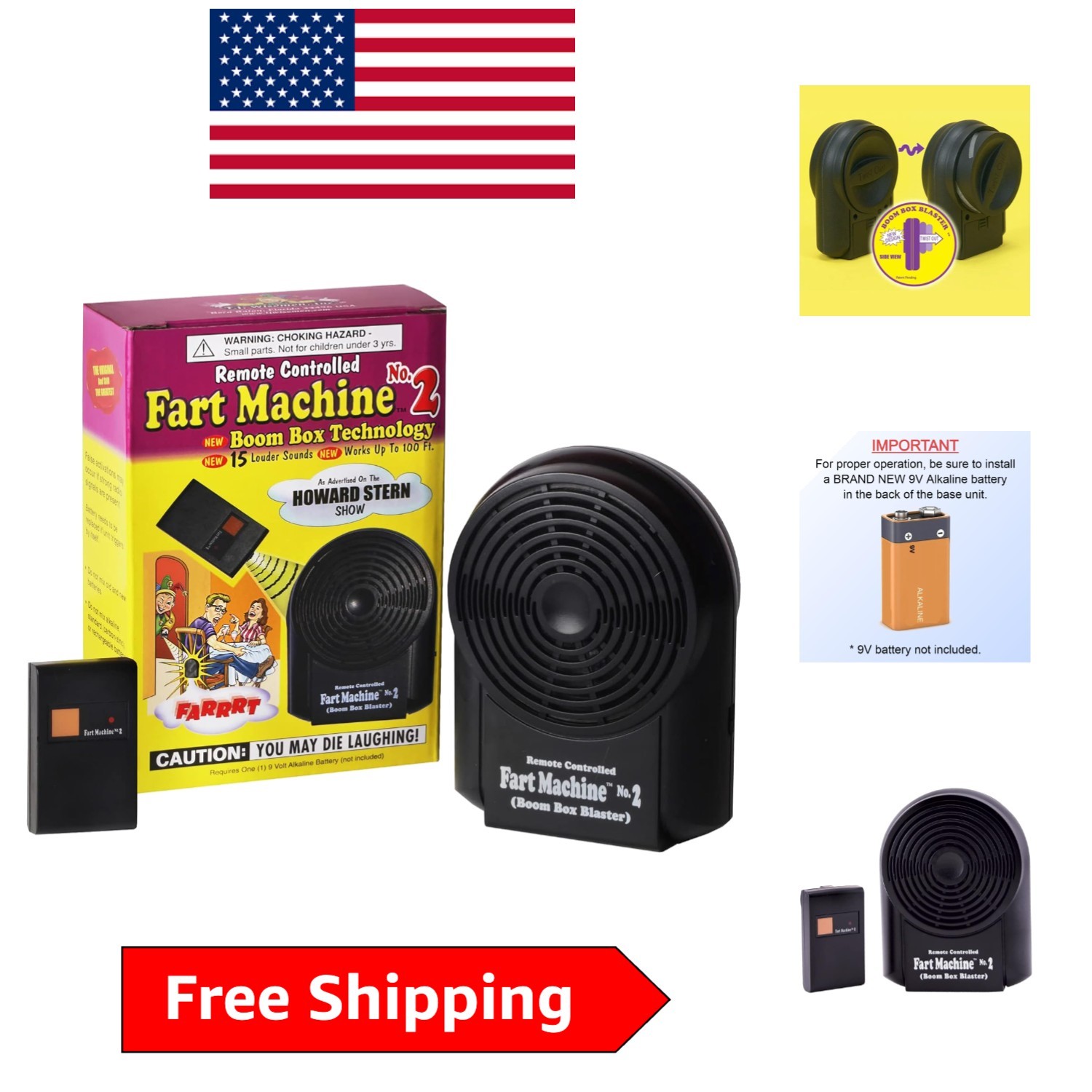 Remote Controlled Fart Machine with Boom Box – 15 Sounds, 100 ft Range