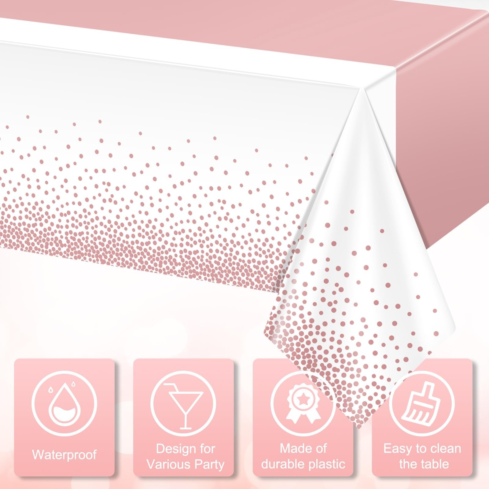 6Pcs White and Rose Gold Tablecloth Party Decorations,Plastic White Table Clo…