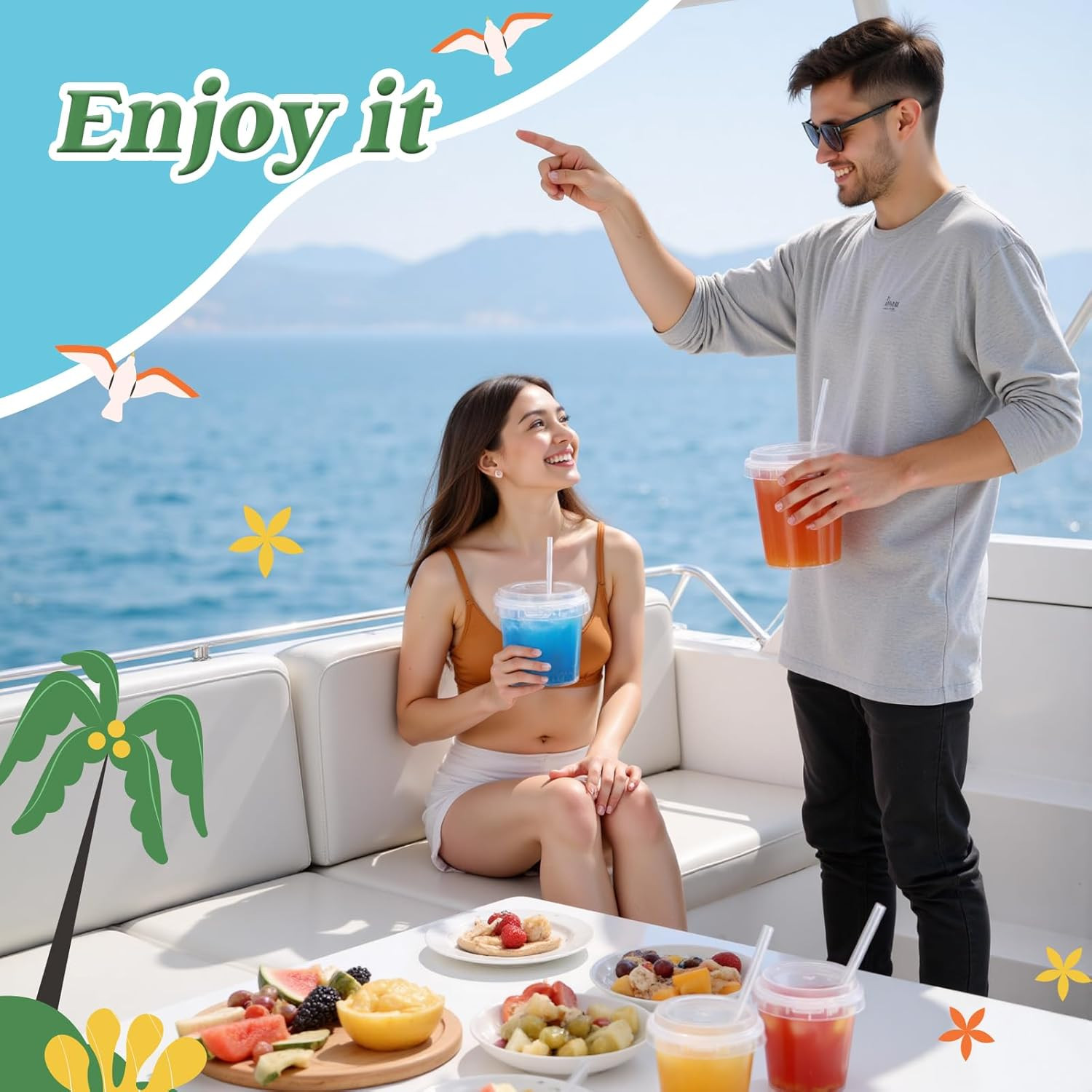 Reusable Clear Plastic Cups with Lid and Straw for Iced Beverages – 32 Oz