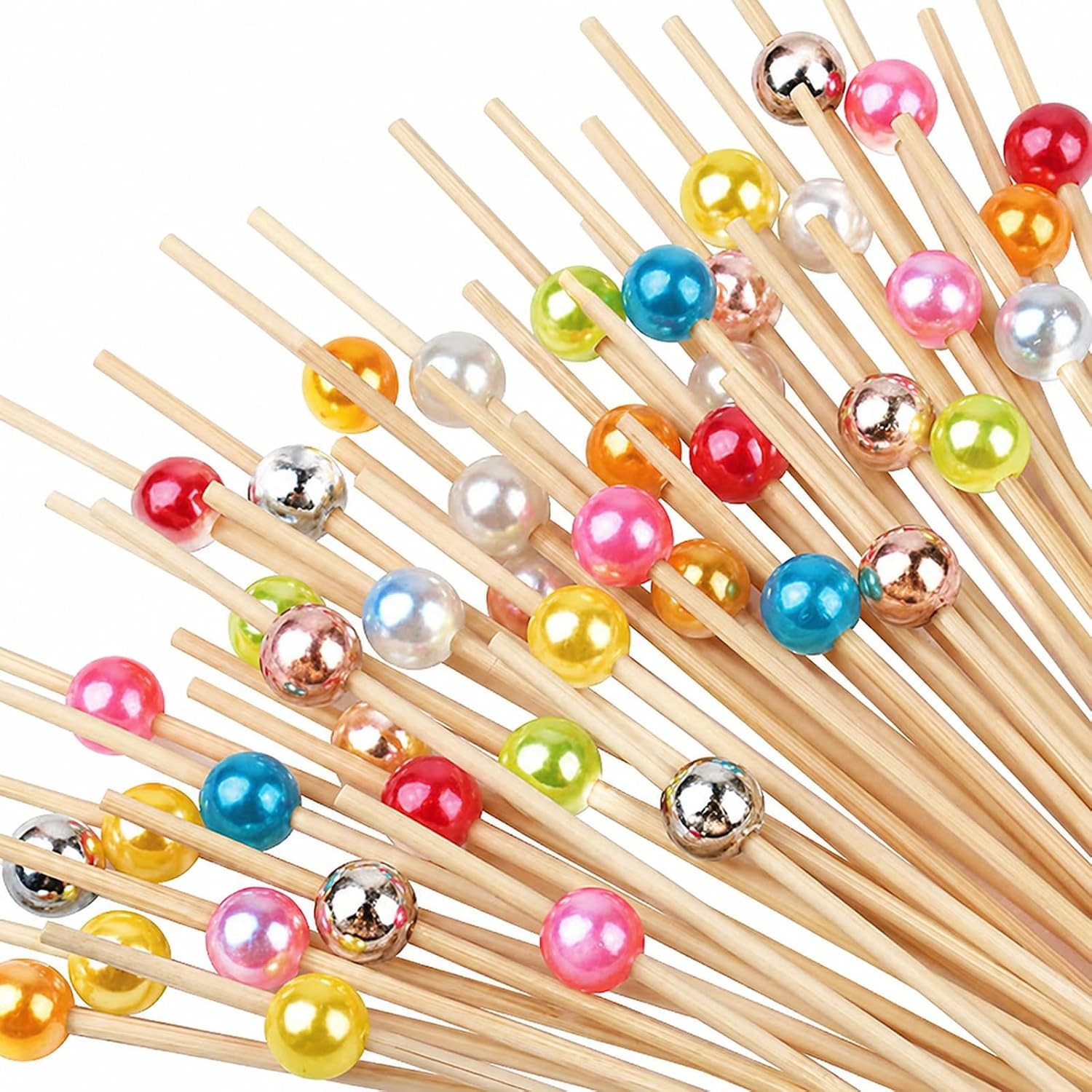 100 Count Cocktail Picks, 4.7 Inch Handmade Bamboo Appetizer Skewers, Fancy