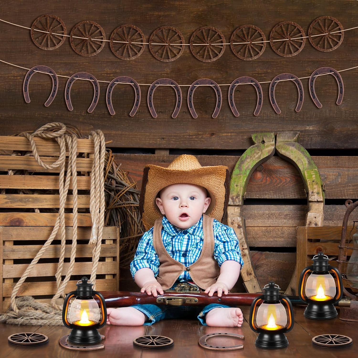24 Pcs Western Themed Party Decorations Cowboy Table Centerpieces Lucky Horsesho