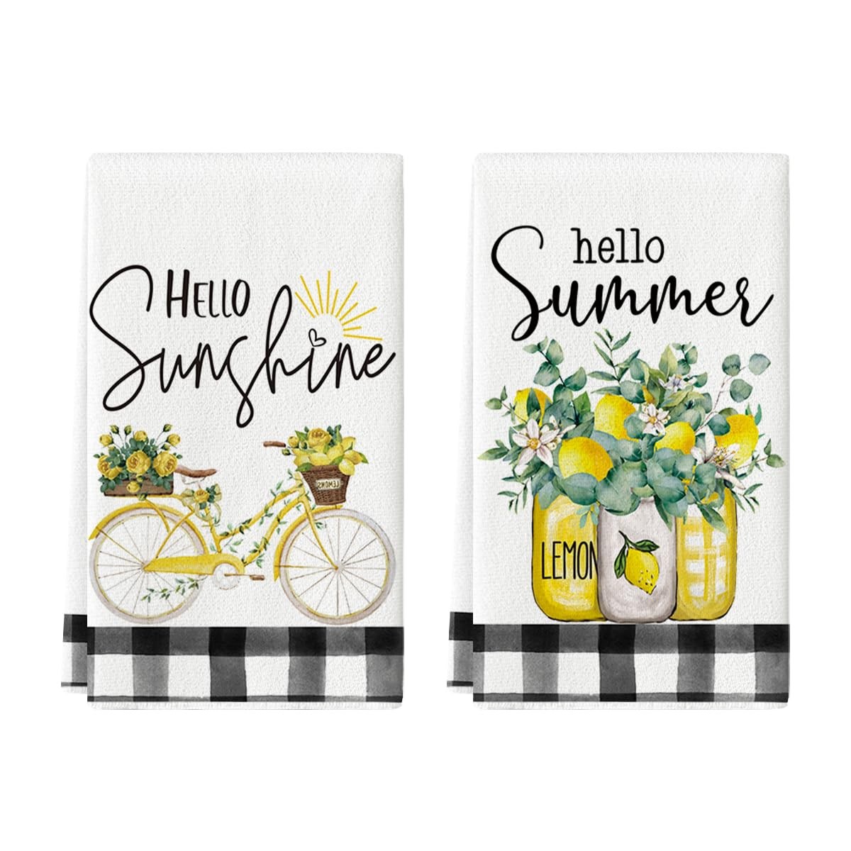 Artoid Mode Hello Sunshine Bike Lemons Summer Kitchen Towels Dish Towels, 18×26