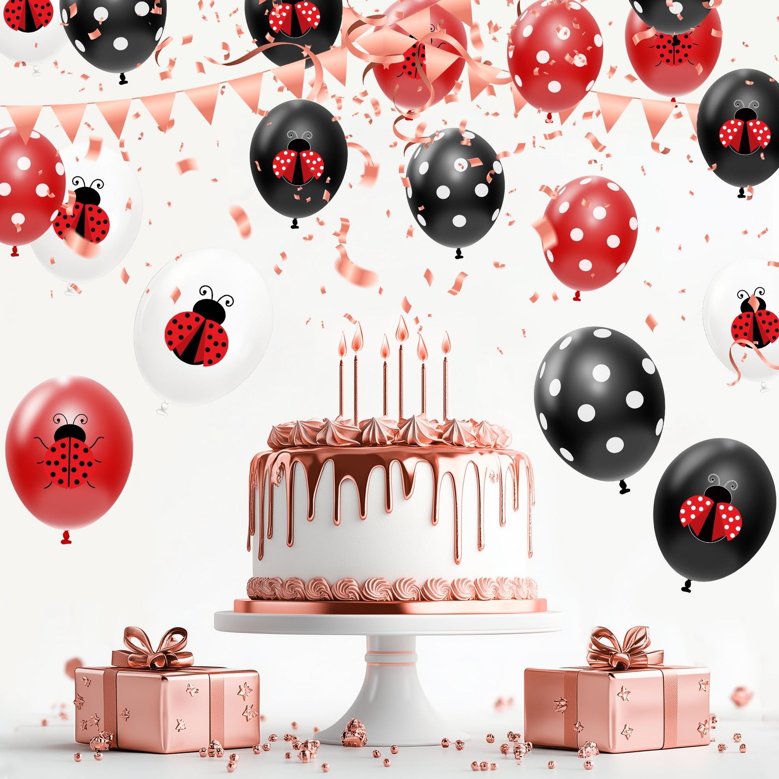 Ladybug Party Balloons Decorations Supplies, 50Pcs Disposable Red Black Polka