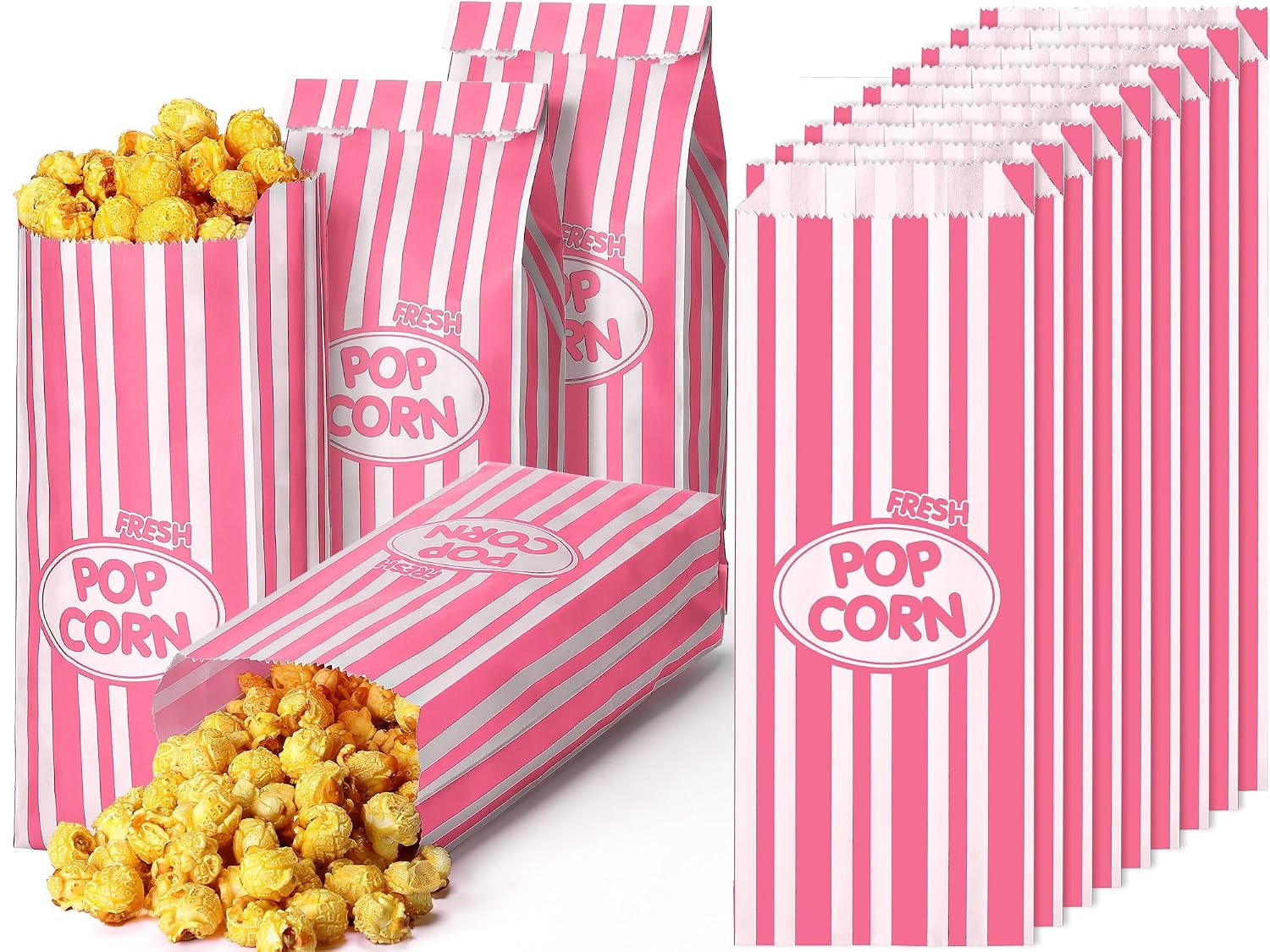 Sherr 1000 Pcs 2Oz Popcorn Bags Bulk Pink Retro Stripes Disposable Popcorn Bags