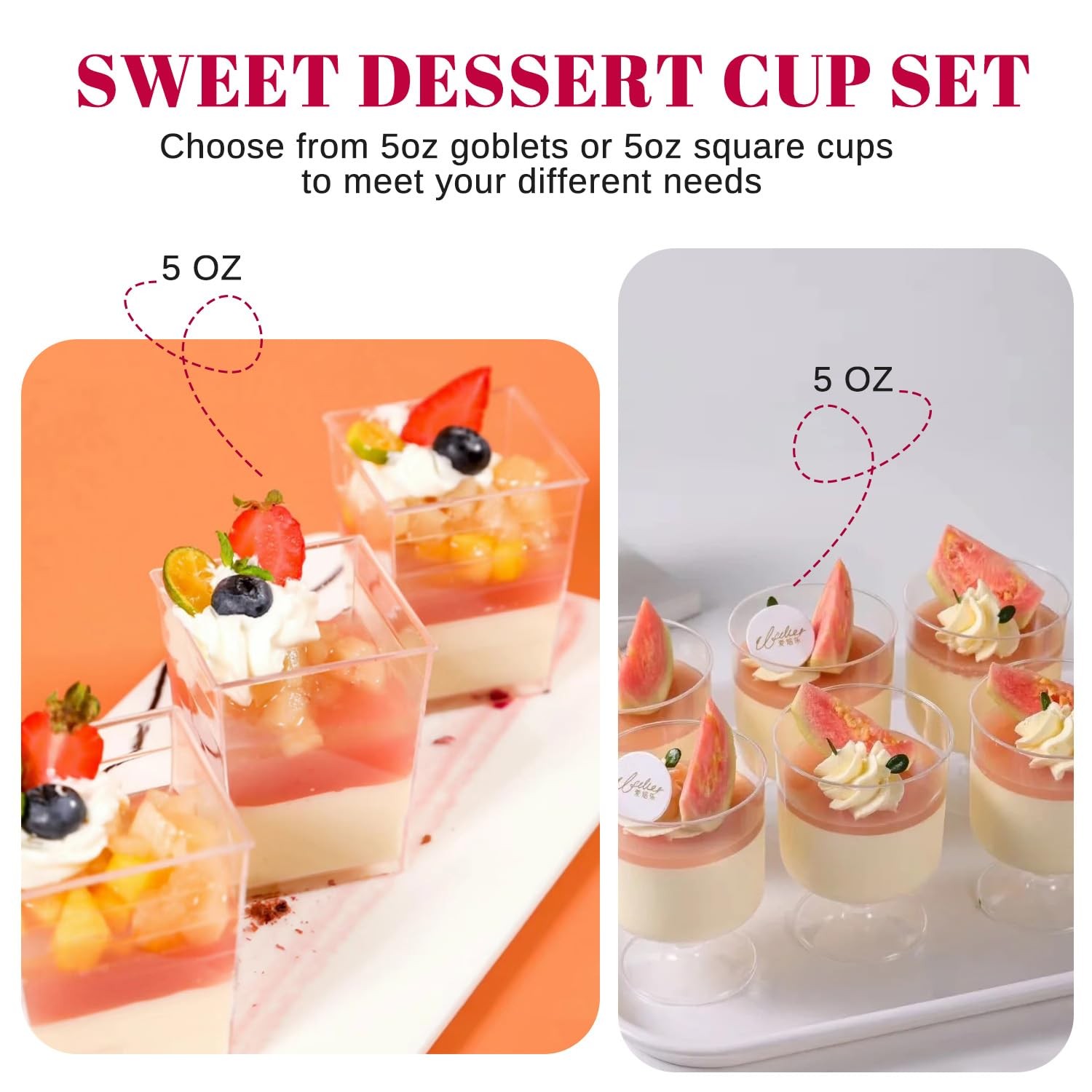 300 Pack Clear Plastic Dessert Cups(5 oz),Disposable Parfait Cups For Pudding,