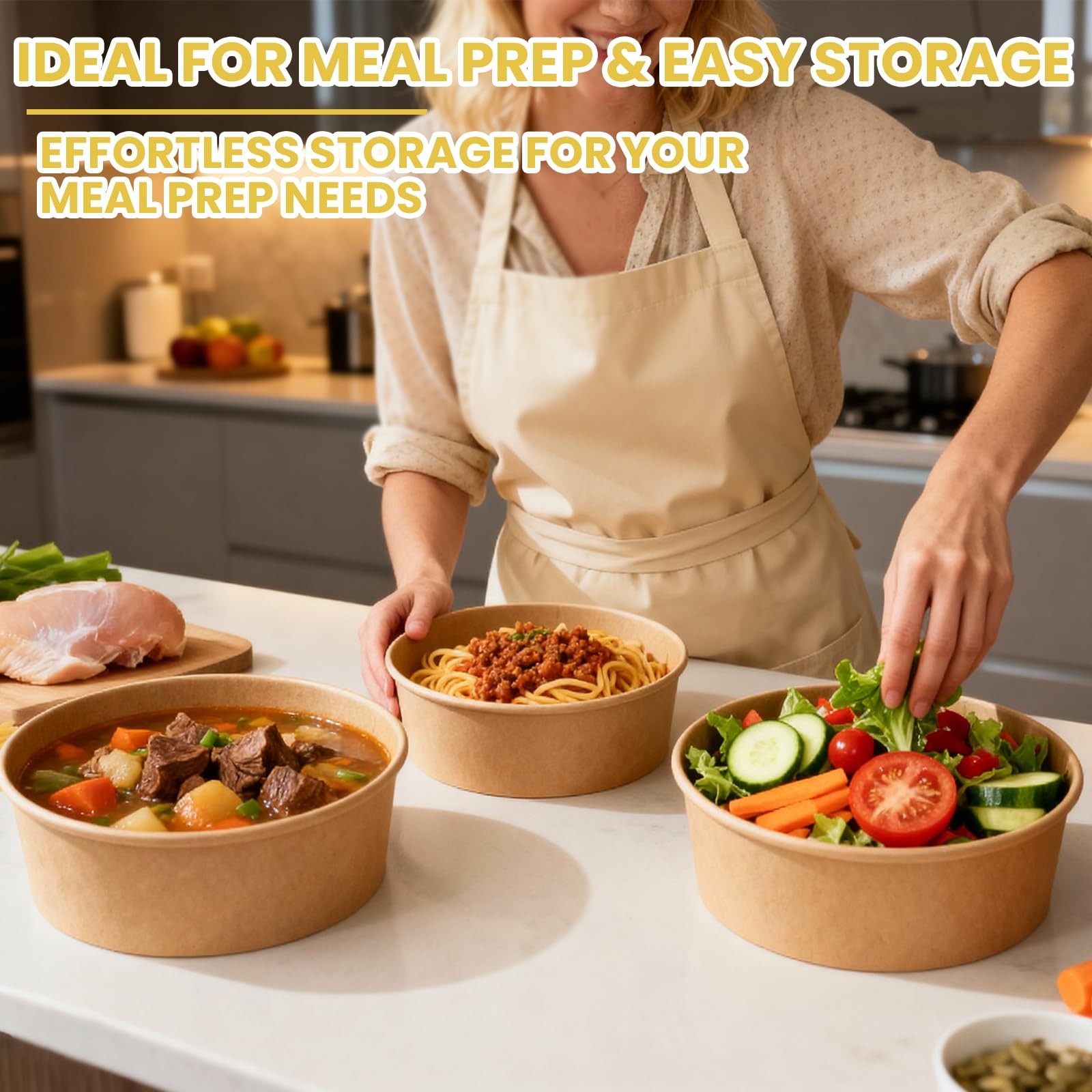 50 Count 25 oz Large Disposable Paper Bowls with Lids, Salad Containers for L…