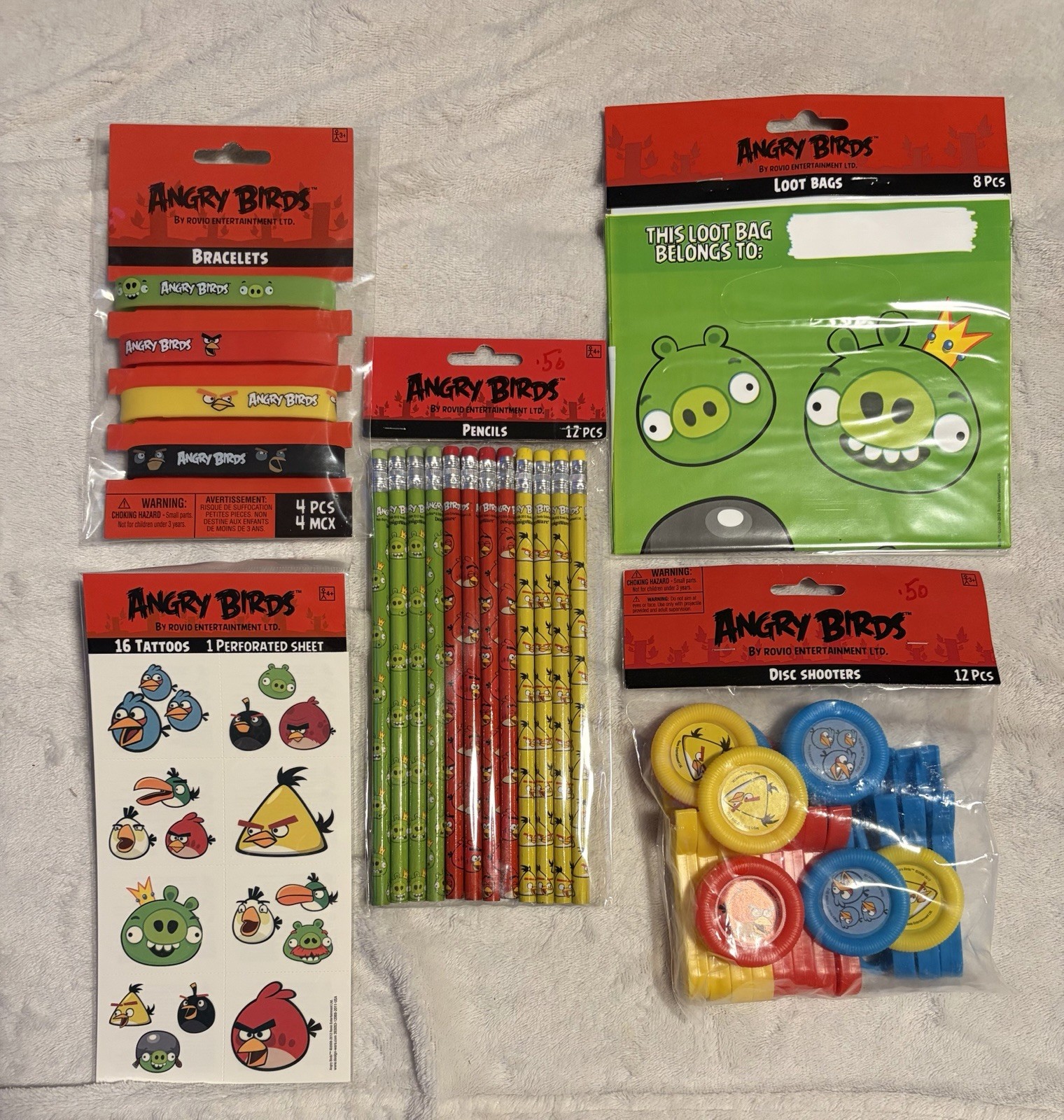 Angry Birds Party Supply Lot Tattoos Bracelet Pencils Treat Bags Party Favors