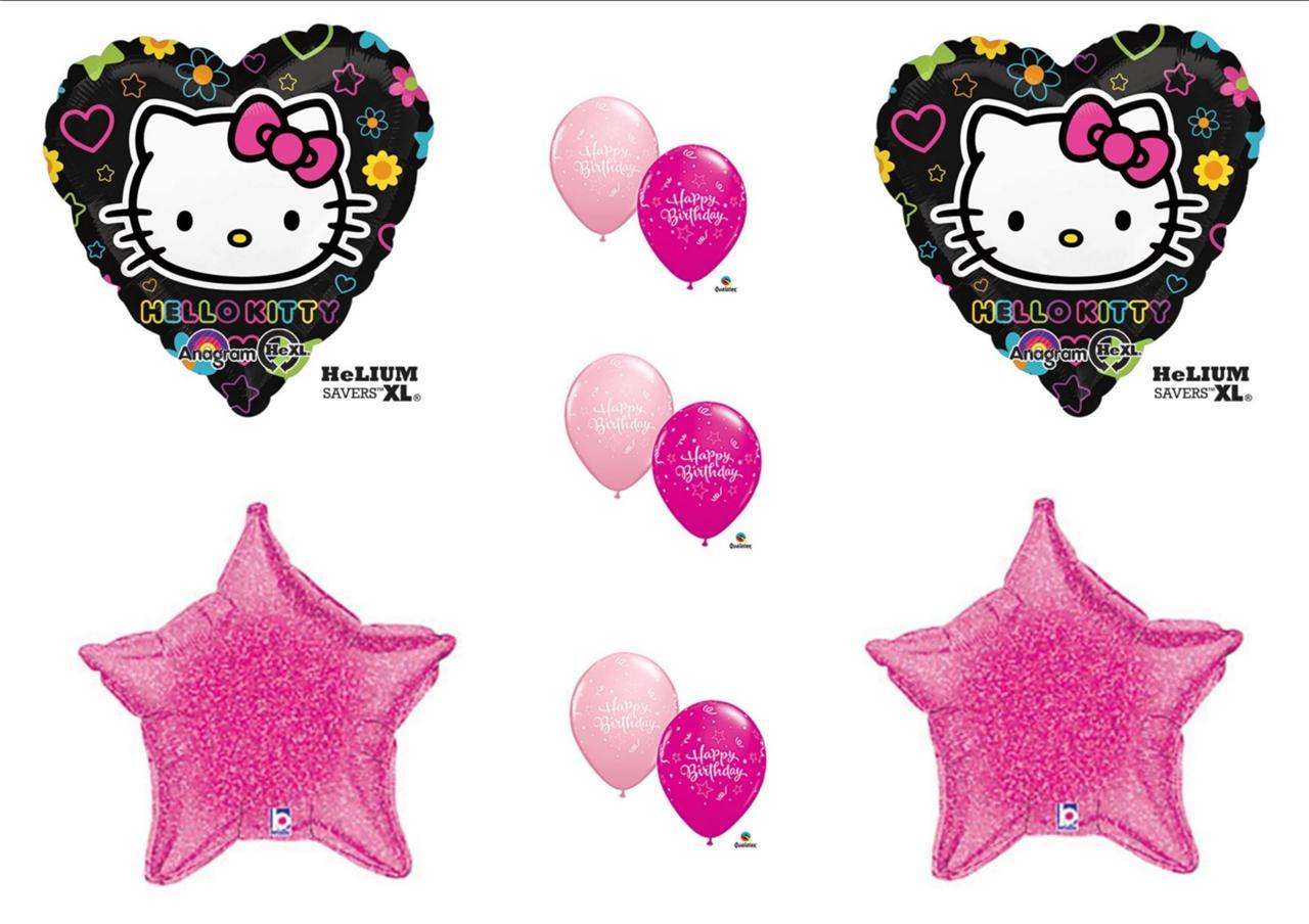 HELLO KITTY BIRTHDAY BALLLOONS Black Pink Decorations Supplies New 17″ Size!