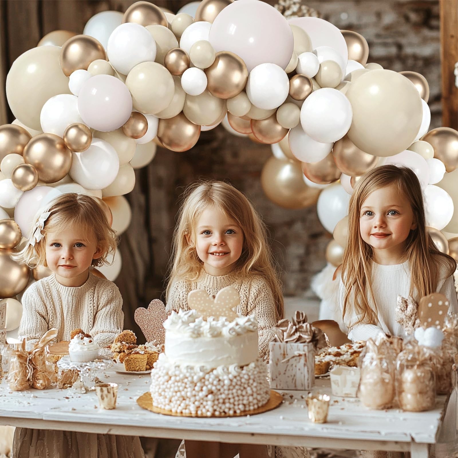 Beige Nude Balloon Garland, Champagne Gold Party Decoions, White