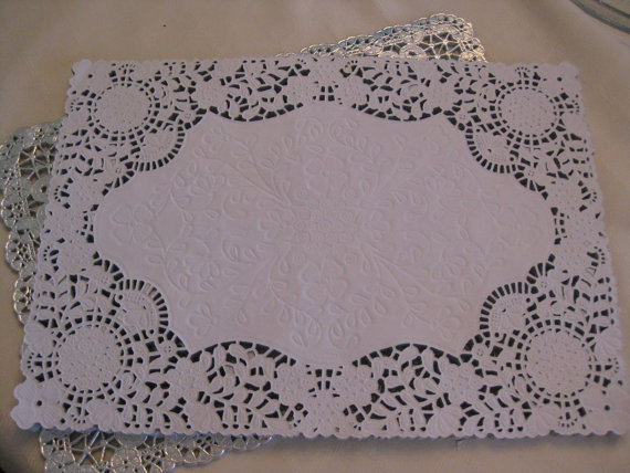 10 PCS SILVER FOIL PLACEMAT RECTANGLE PAPER VICTORIAN LACE DOILY WEDDINGS