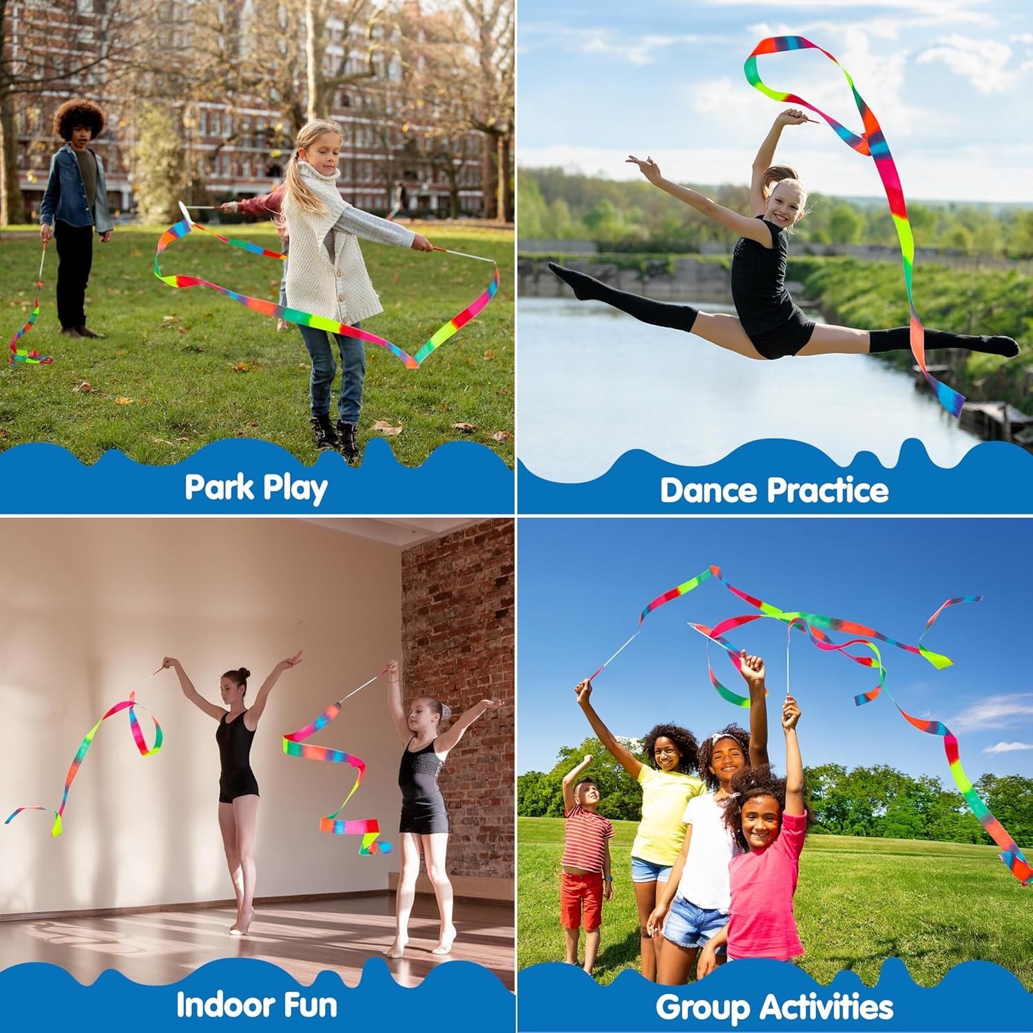 10 Pack Ribbon Dancing Wands Party Favors Gymnastics Streamers Kids Girls Party!